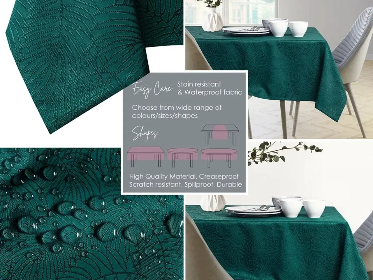 Billede 7 - Dug flaskegrøn 140×400 cm – AmeliaHome Gaia, præget plantemønster