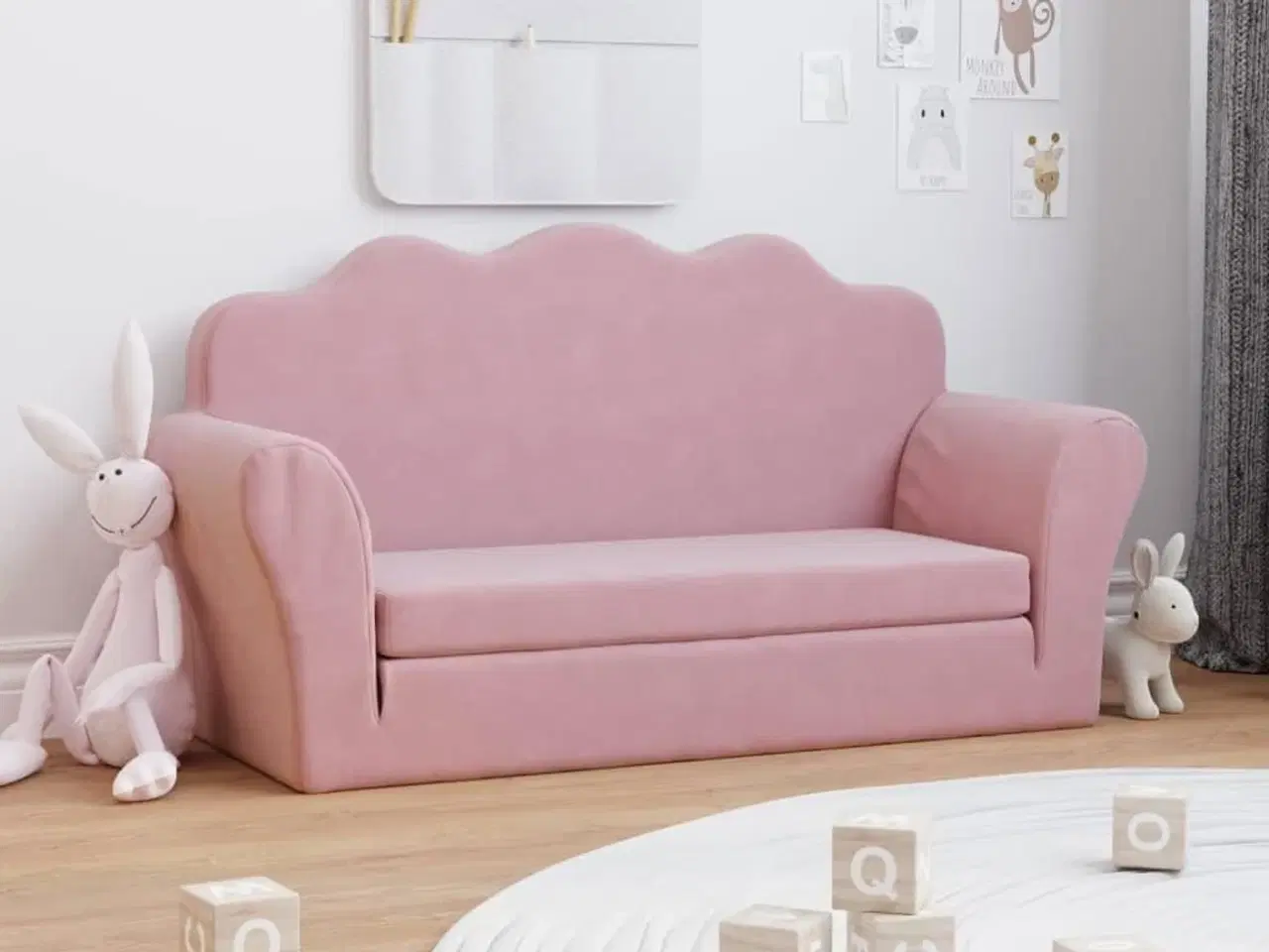 Billede 1 - 2-personers sovesofa til børn blødt plys lyserød