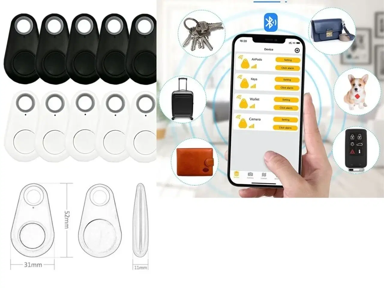 Billede 1 - 10 stk. tracker. Virker via bluetooth på telefon.