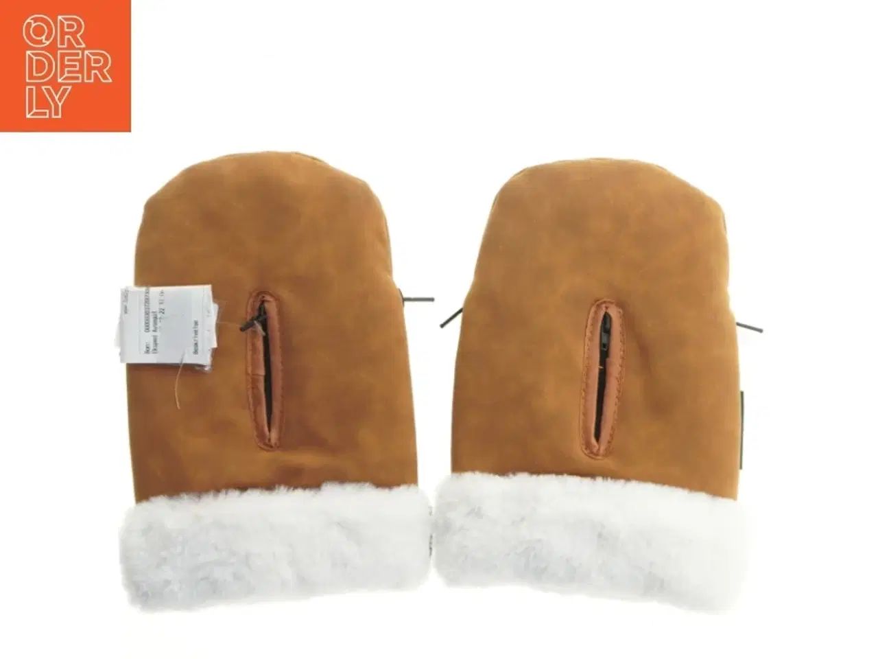 Billede 1 - Brune luffer med hvid pelskant fra KongWalther (str. 25,5x17 cm)