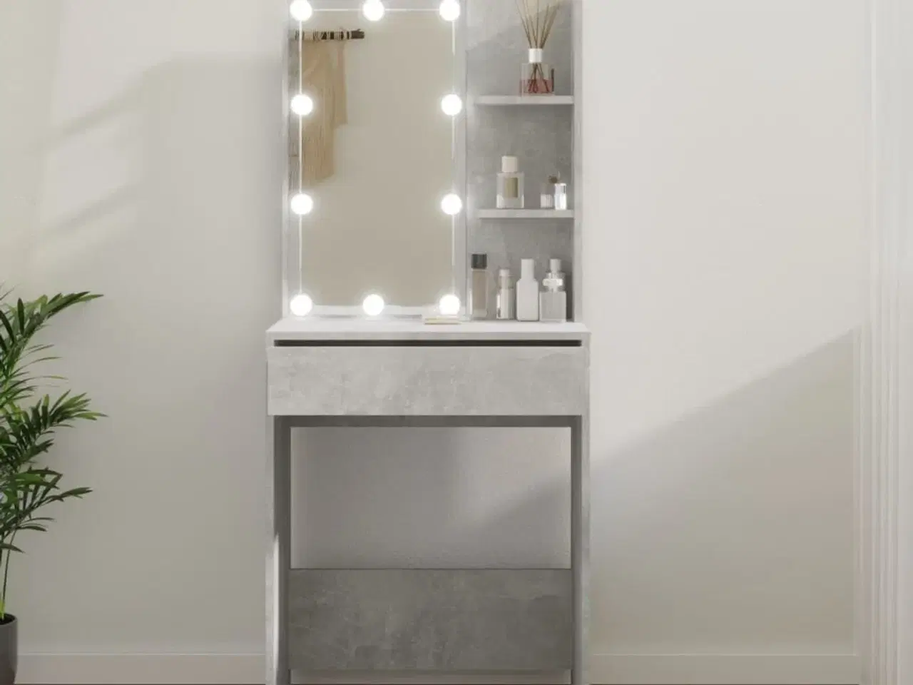 Billede 1 - Makeupbord med LED-lys 60x40x140 cm betongrå