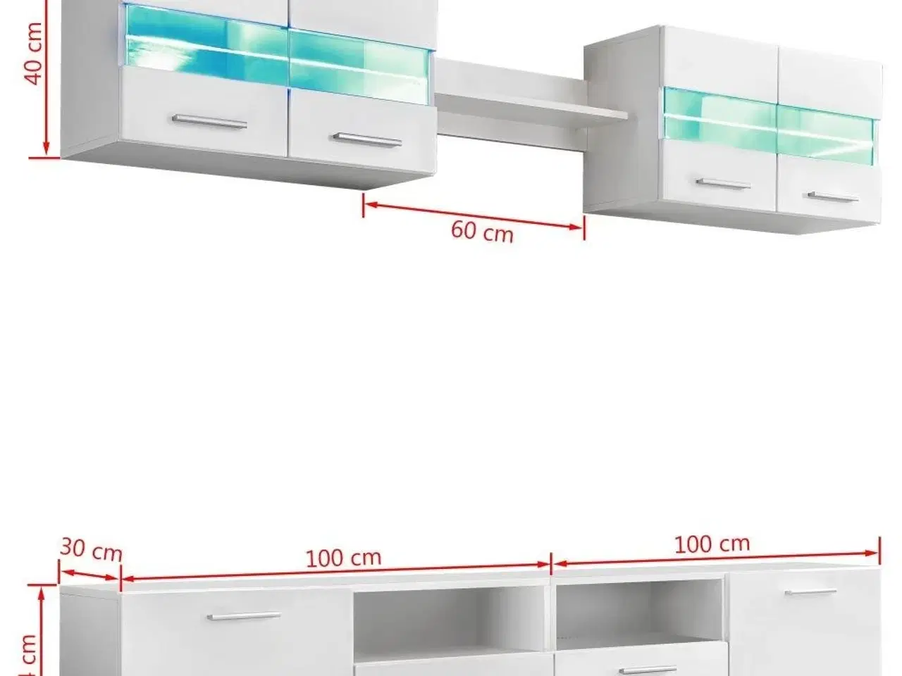 Billede 11 - Skabssæt 5 dele med tv-skab og LED-lys hvid højglans