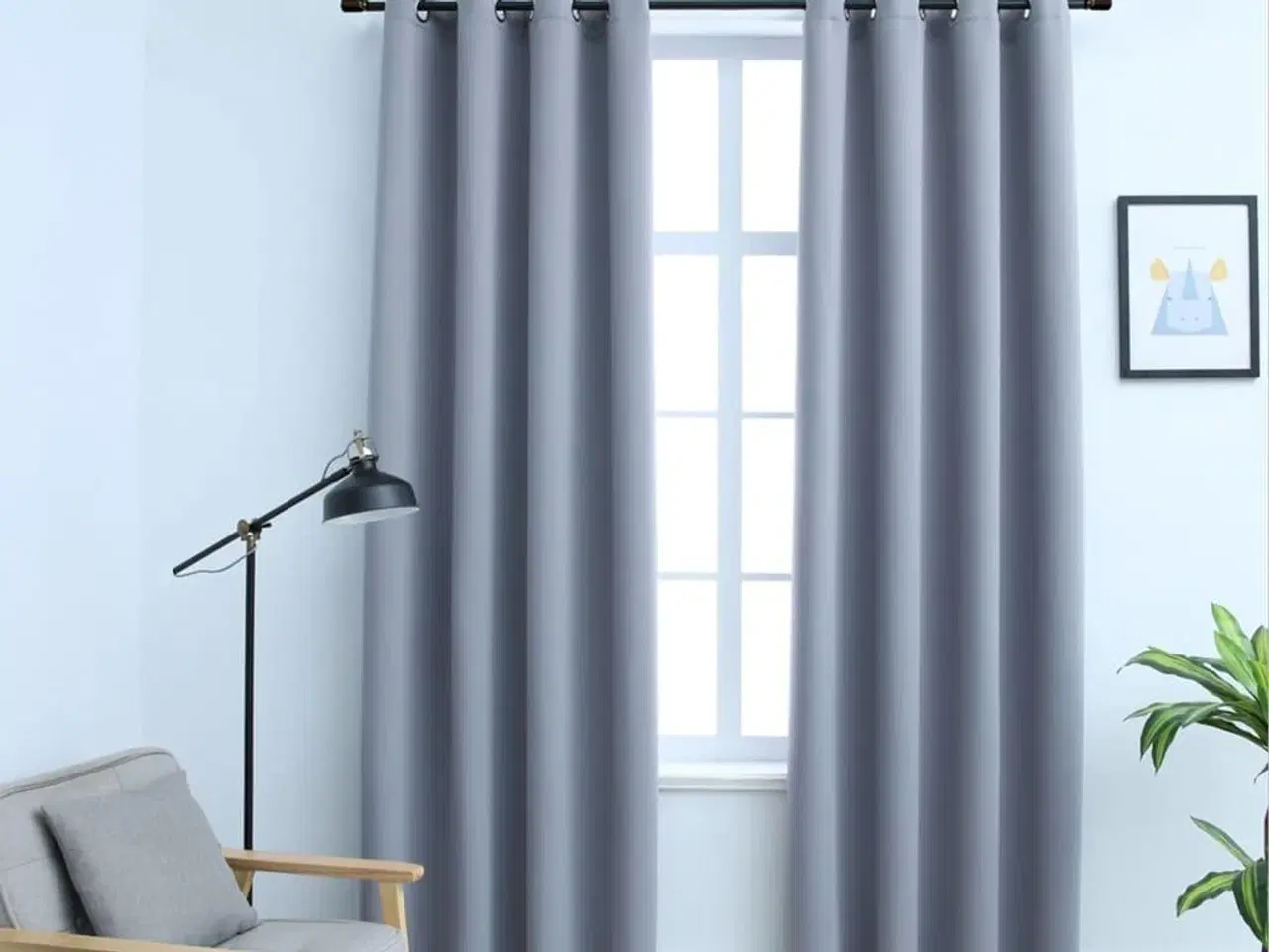 Billede 1 - Mørklægningsgardiner 2 stk. med metalringe 140 x 225 cm grå