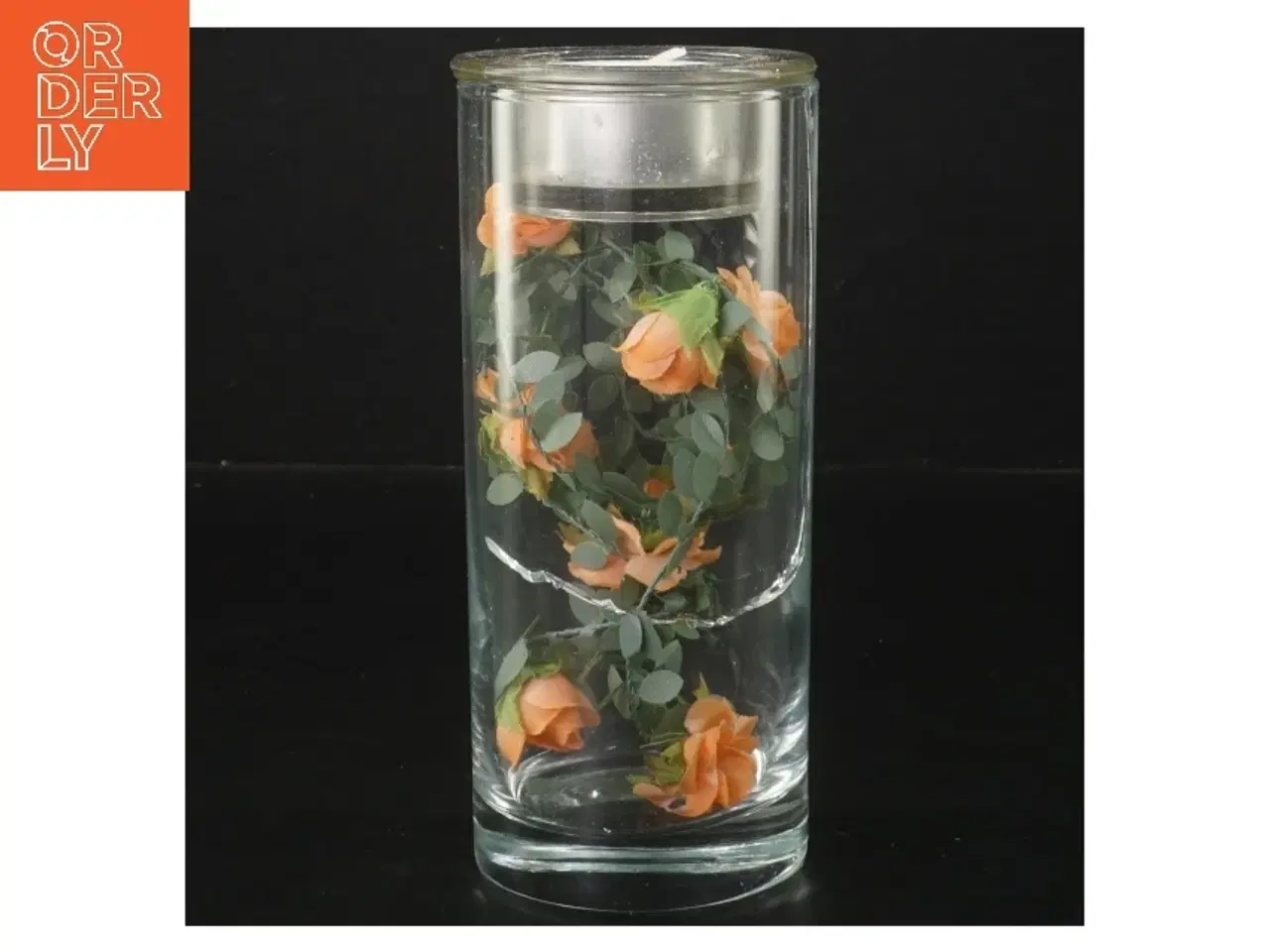 Billede 2 - Glasvase med kunstige blomster og fyrfadslys (str. 15 cm)