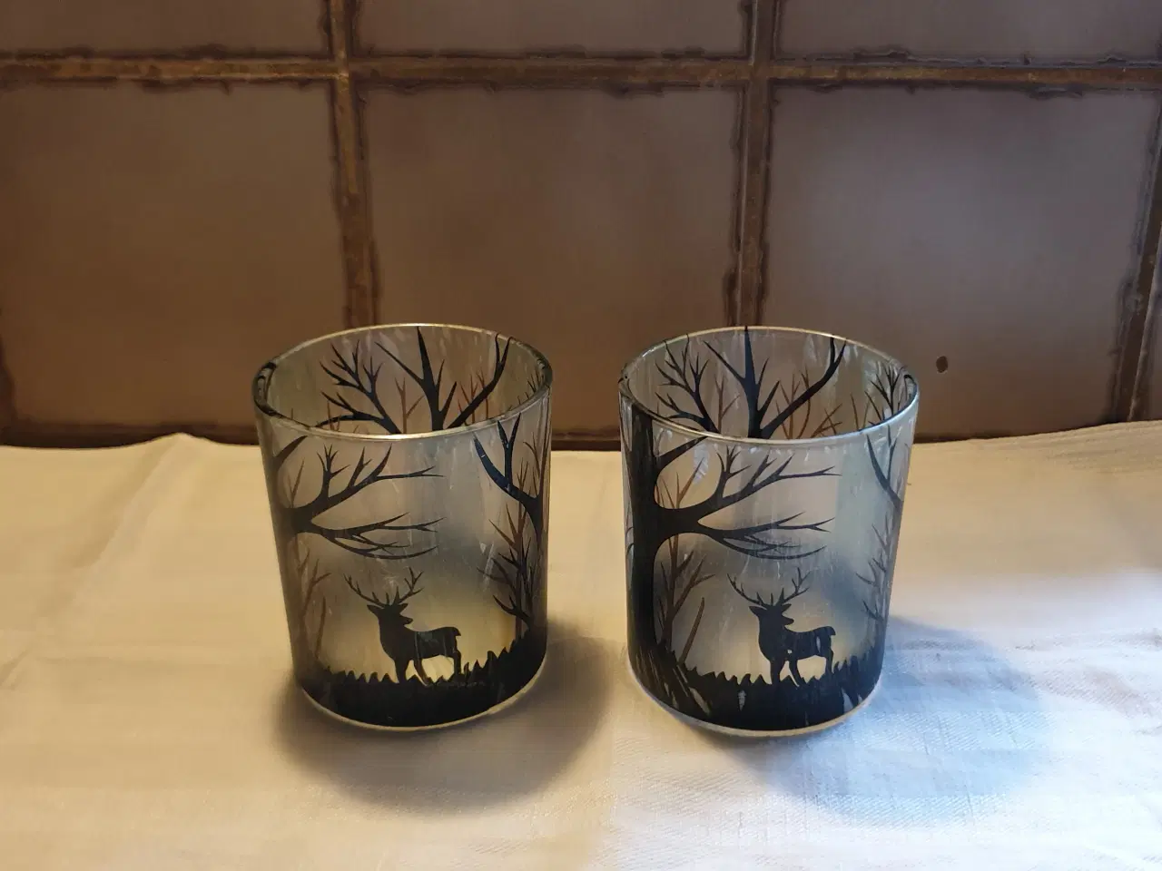 Billede 1 - Fyrfad m rensdyr motiv sæt5kr