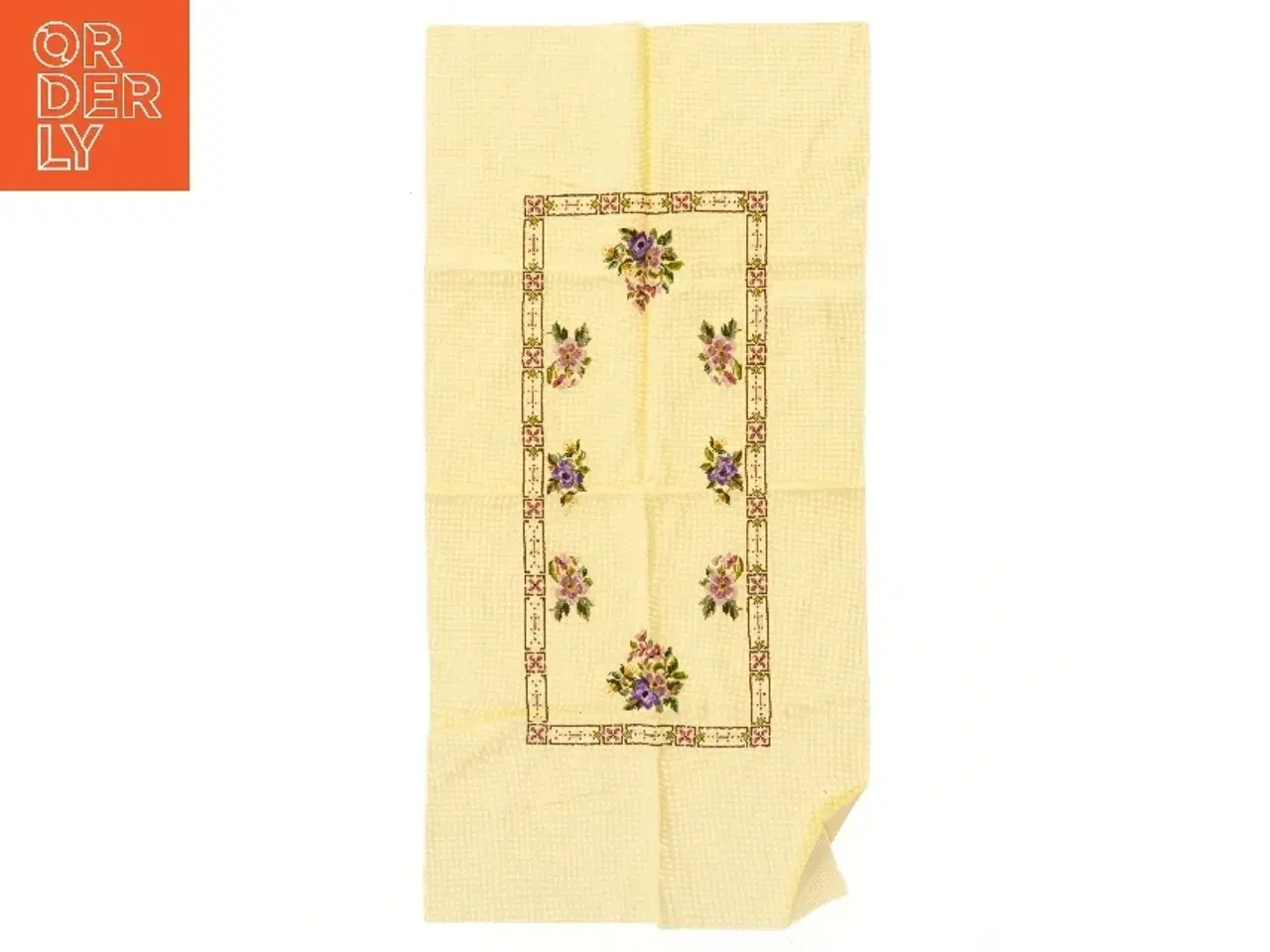 Billede 2 - Gul broderet dug (str. 83x41 cm)