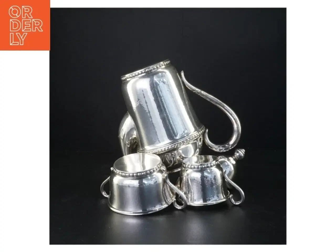 Billede 2 - Sølv hammerslået kaffekande/tekande sæt (str. 23 x 13 cm til 8 x 6 cm)