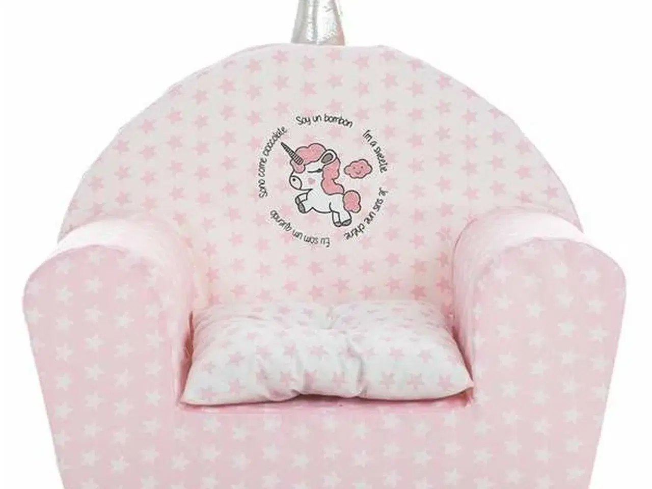 Billede 1 - Børnelænestol med enhjørning og stjernemønster - 44 × 34 × 53 cm