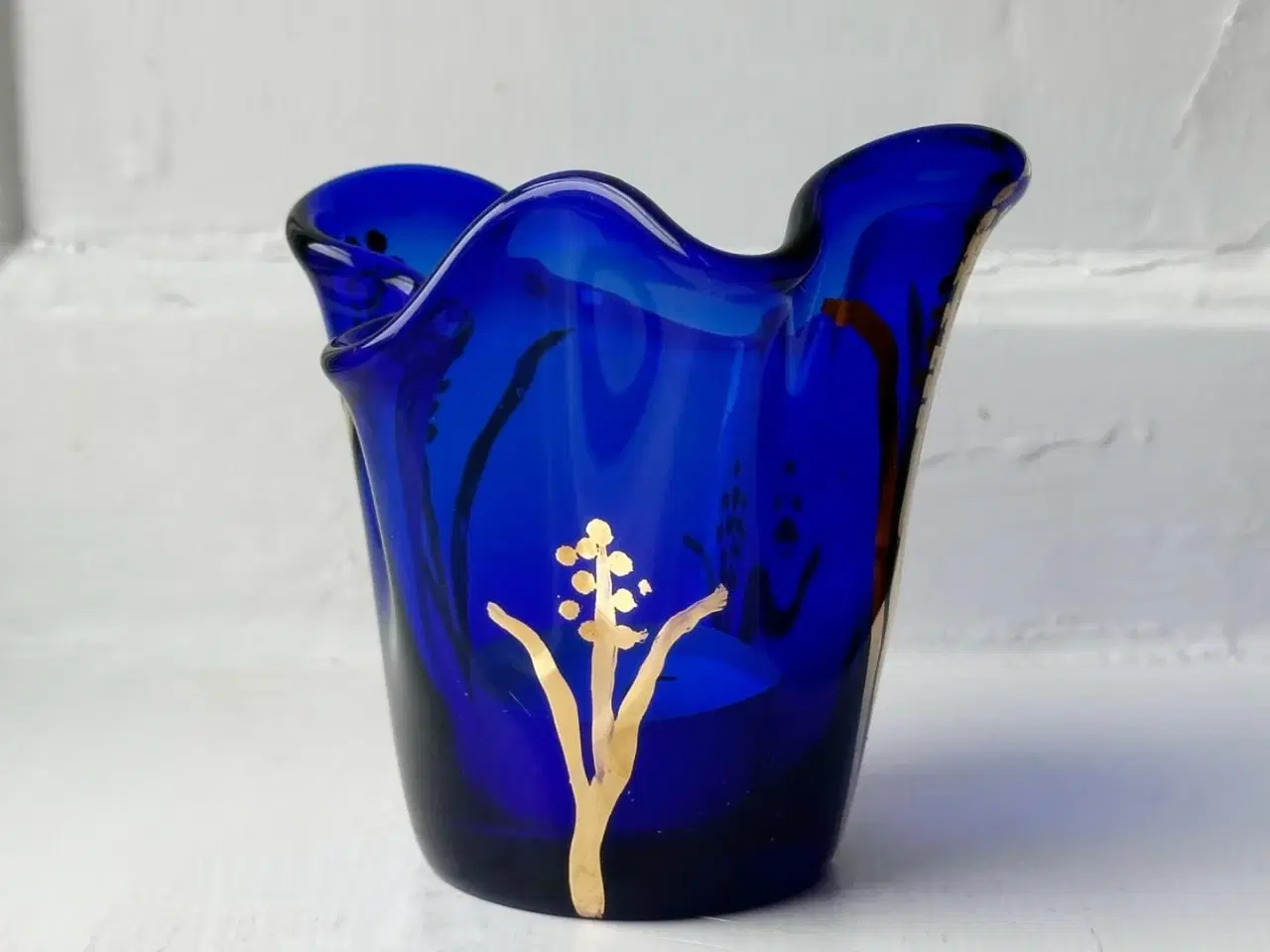 Billede 4 - Fyrfadsstage, blåt glas m bemaling '96