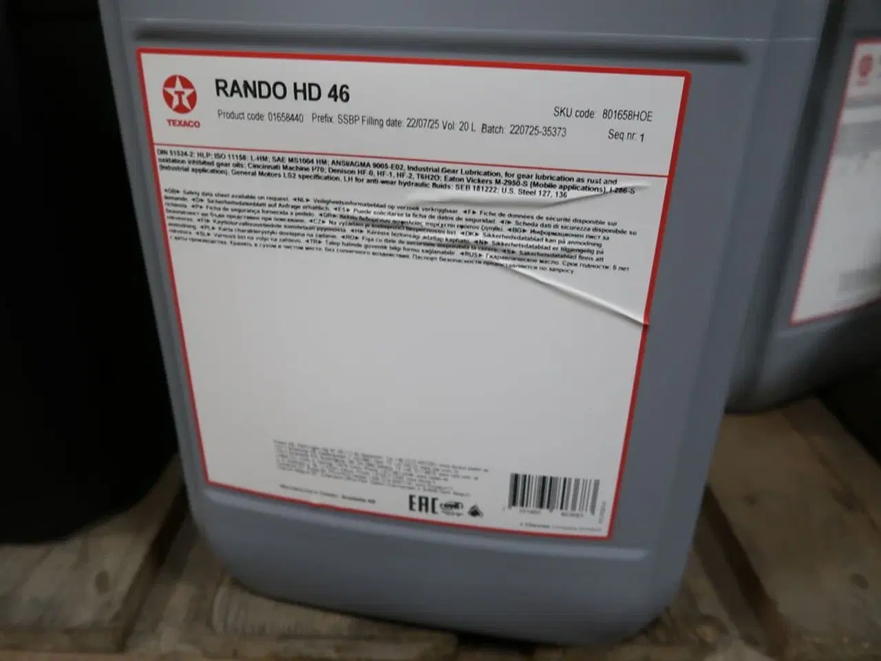 Billede 2 - 20 liter hydraulikolie TEXACO Rando HDZ 46
