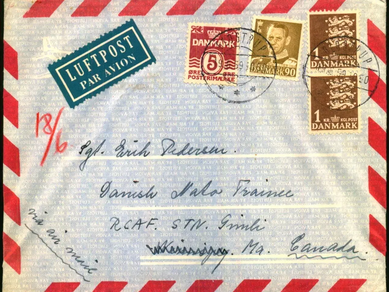 Billede 1 - Luftpost Brev fra Danmark til Danish Nato Trainee - Canada - 19 - 6 - 59 - Med indhold.