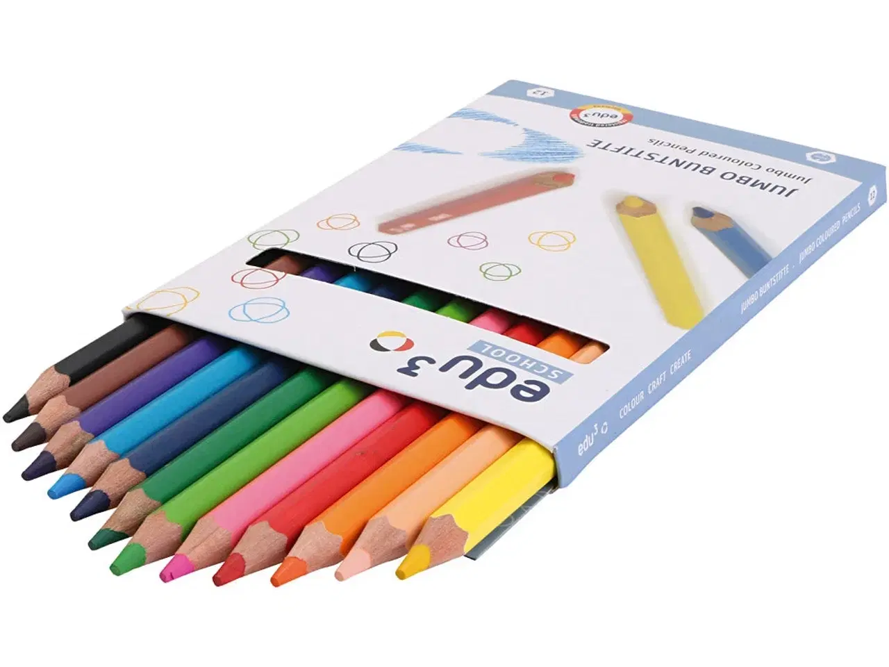 Billede 1 - edu Jumbo Farveblyanter, tykkelse 10 mm, mine 5 mm, ass. farver, 12stk./ 1 pk.