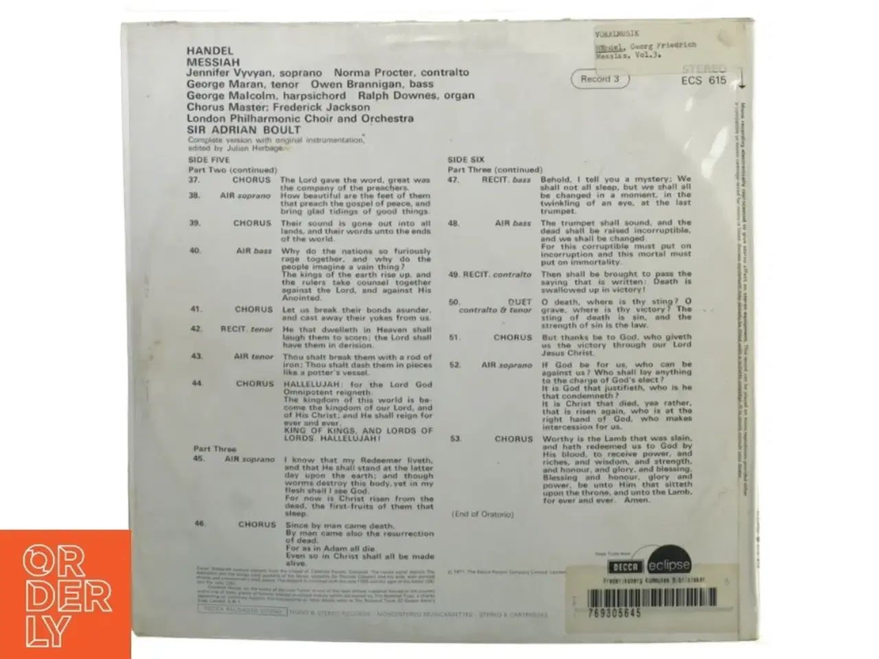 Billede 4 - H&#228;ndel Messiah Vinylplade fra DECCA