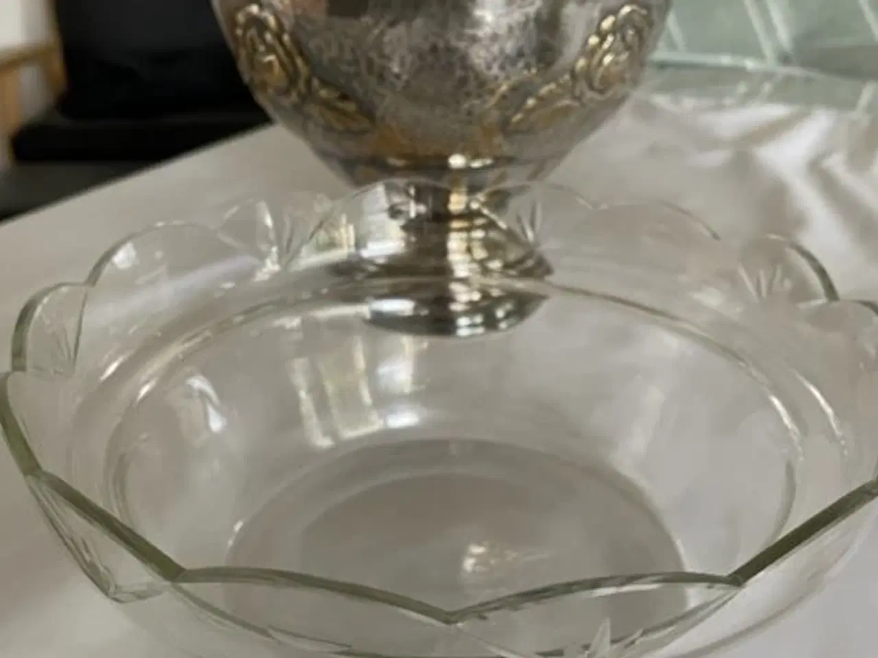 Billede 4 - Sølvskål og vase med glasindsats