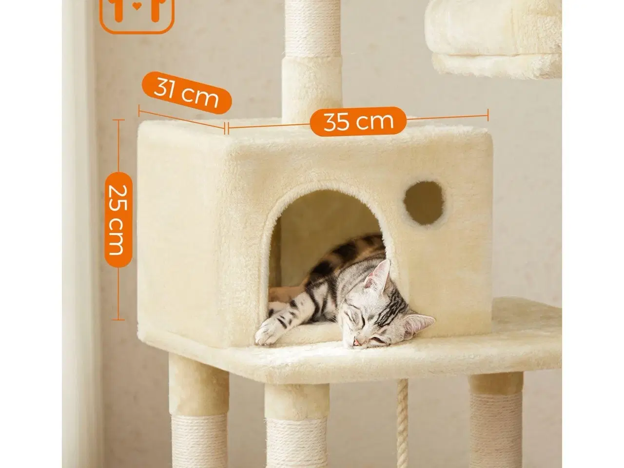 Billede 5 - Kattetårn med kradsetræ – FEANDREA, 2 plyssede udkigspladser, 143 cm, beige