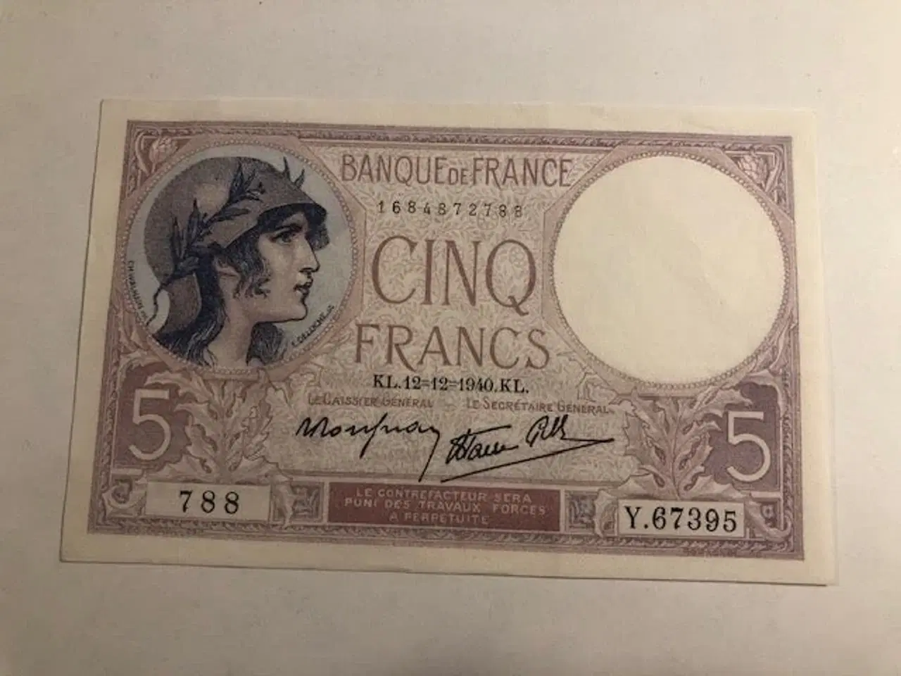 Billede 1 - 5 Francs 1940 France