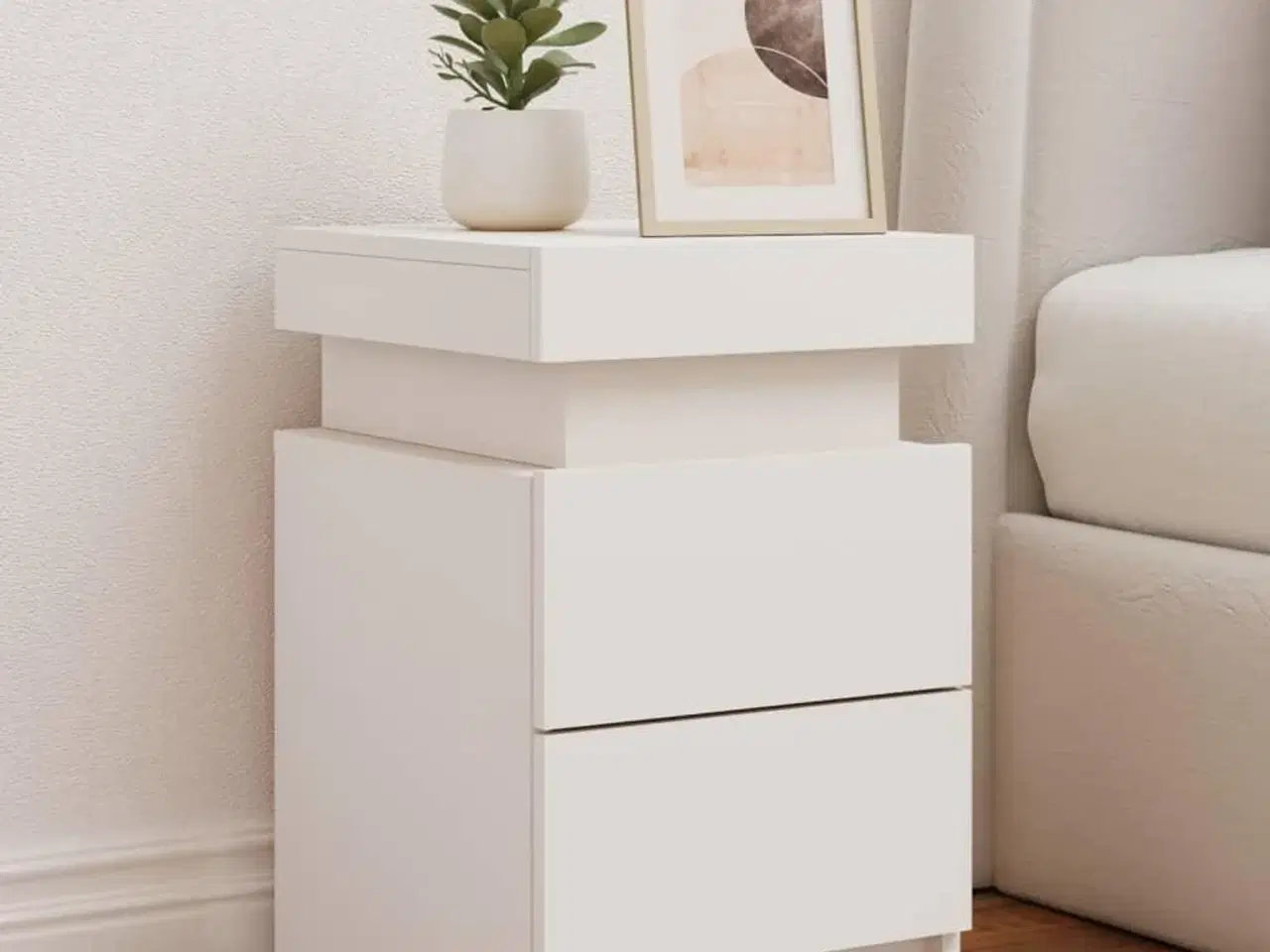 Billede 1 - Sengebord med LED-lys 35x39x55 cm hvid