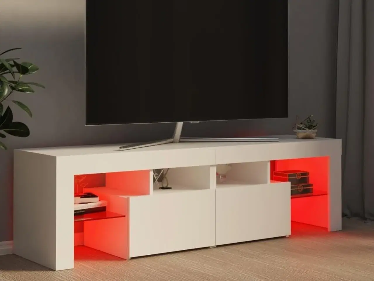 Billede 5 - Tv-bord med LED-lys 140x36,5x40 cm hvid