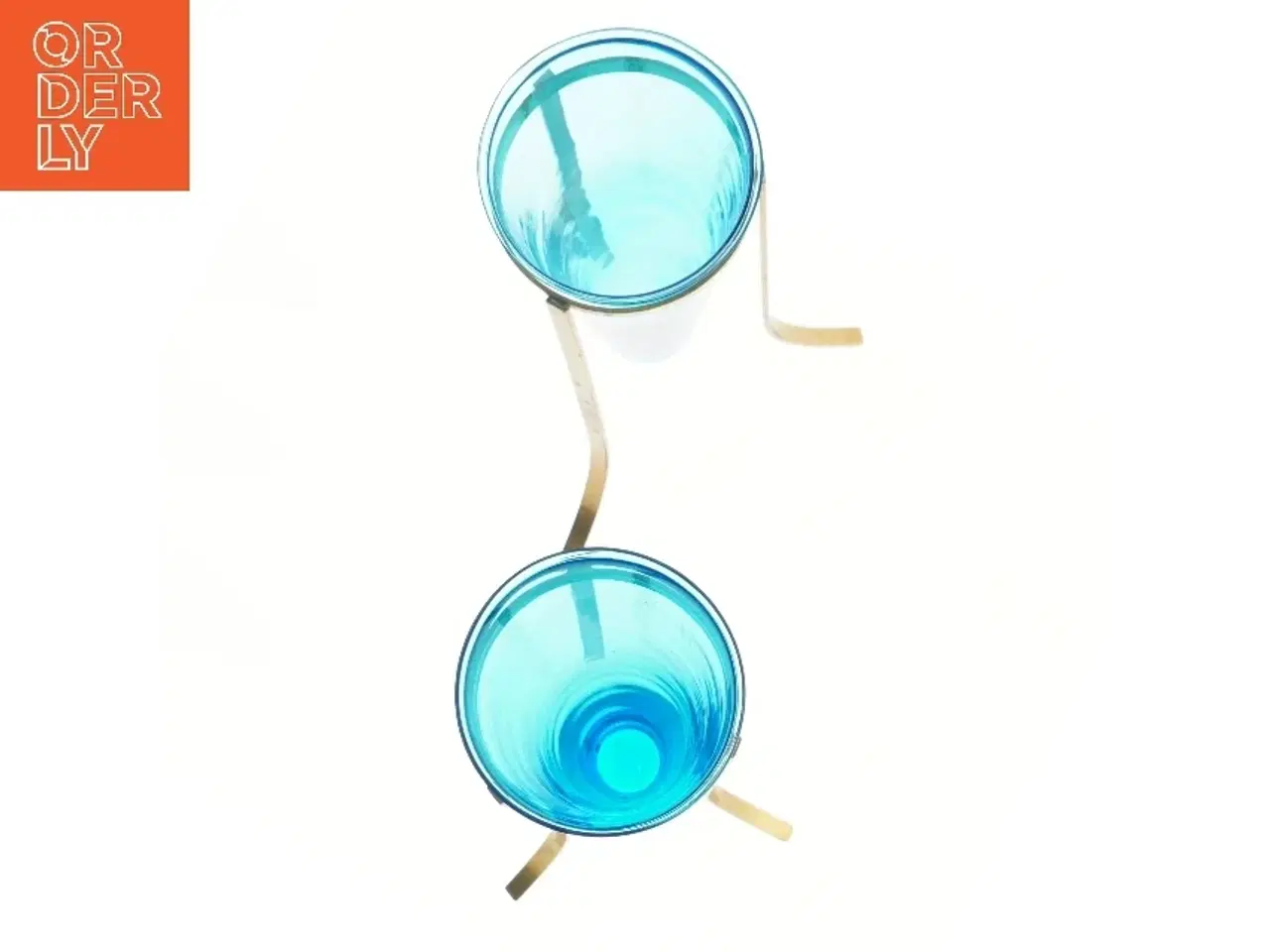 Billede 2 - Blå glasvaser med metalstativer (str. 35x16 cm)