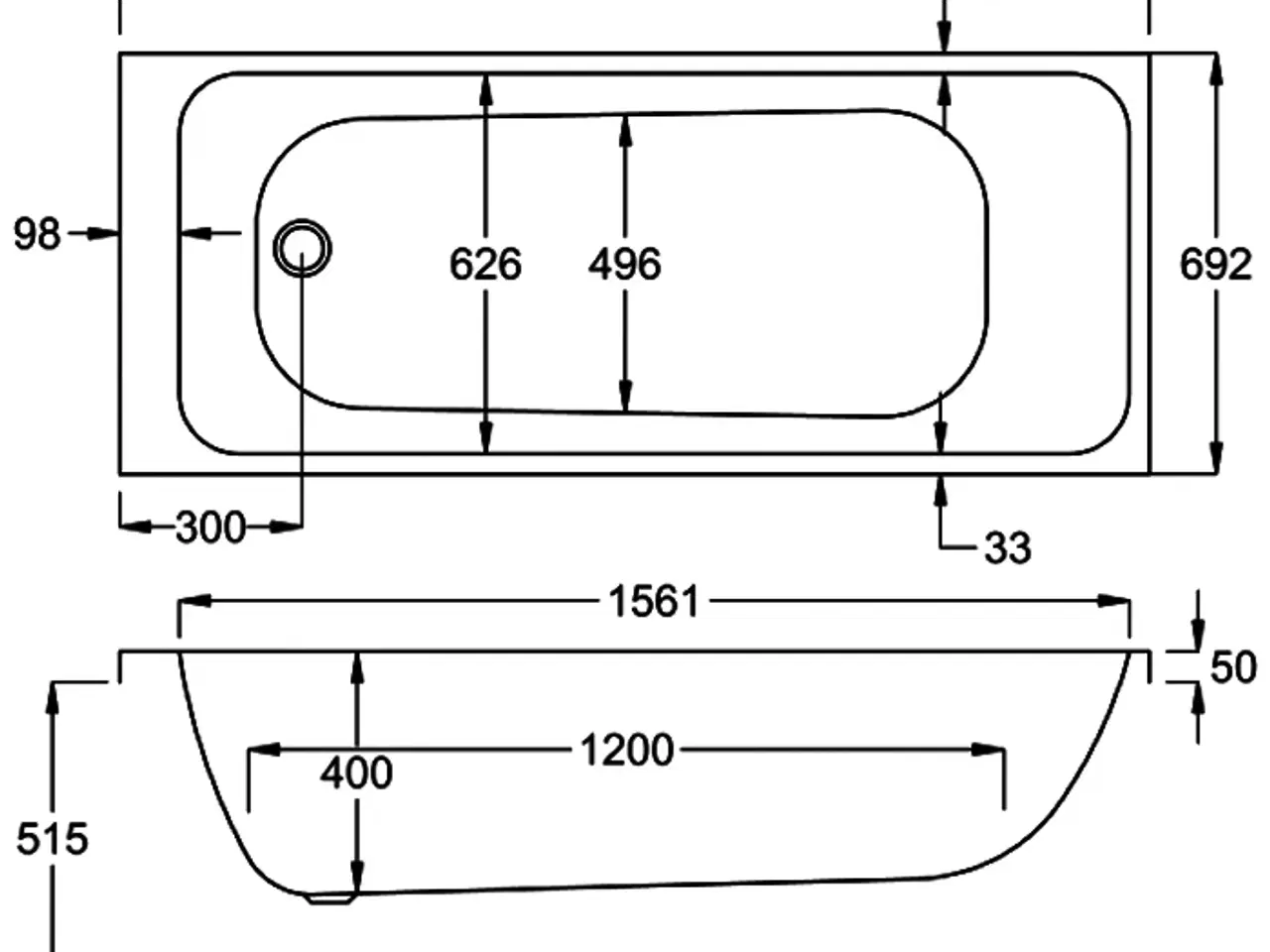 Billede 3 - Mat Hvidt Badekar 1700x700 STRØMBERG
