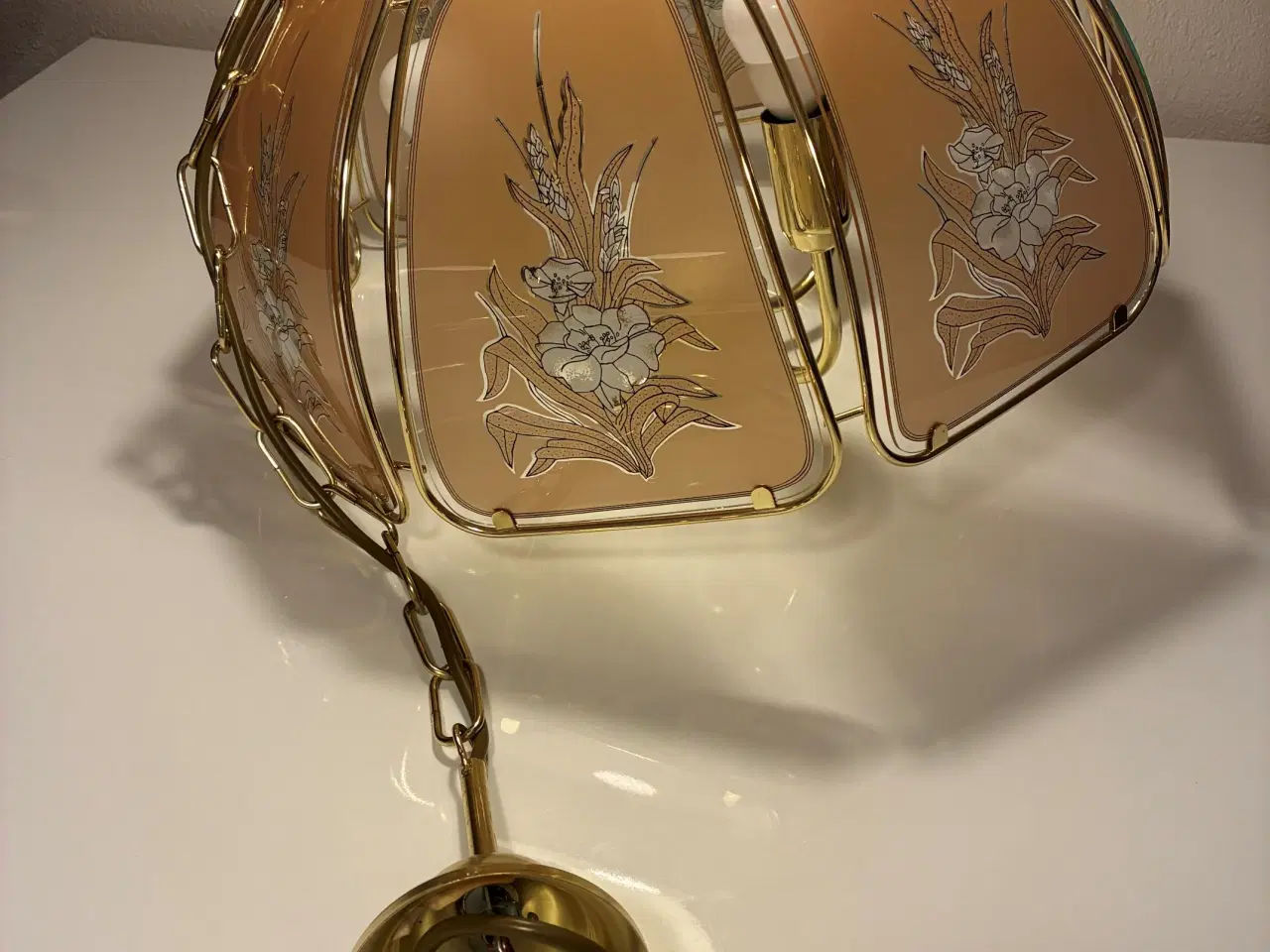 Billede 2 - Vintage loftlampe røgfarvet glas med motiver