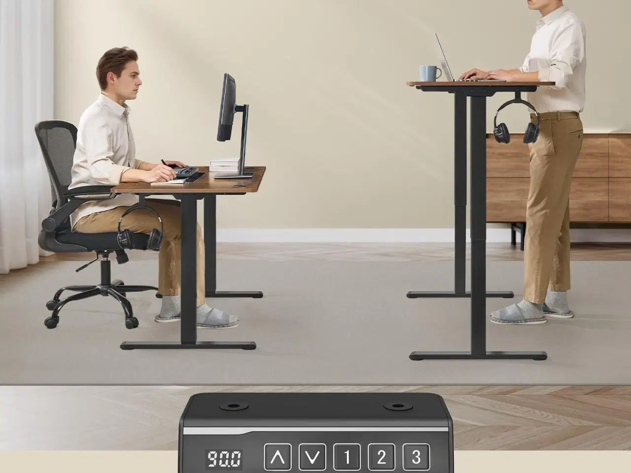 Billede 3 - Elektrisk hæve-sænke stel til skrivebord – justerbart 80–150 cm, memory 3 højder, 70 kg, stål, ink black