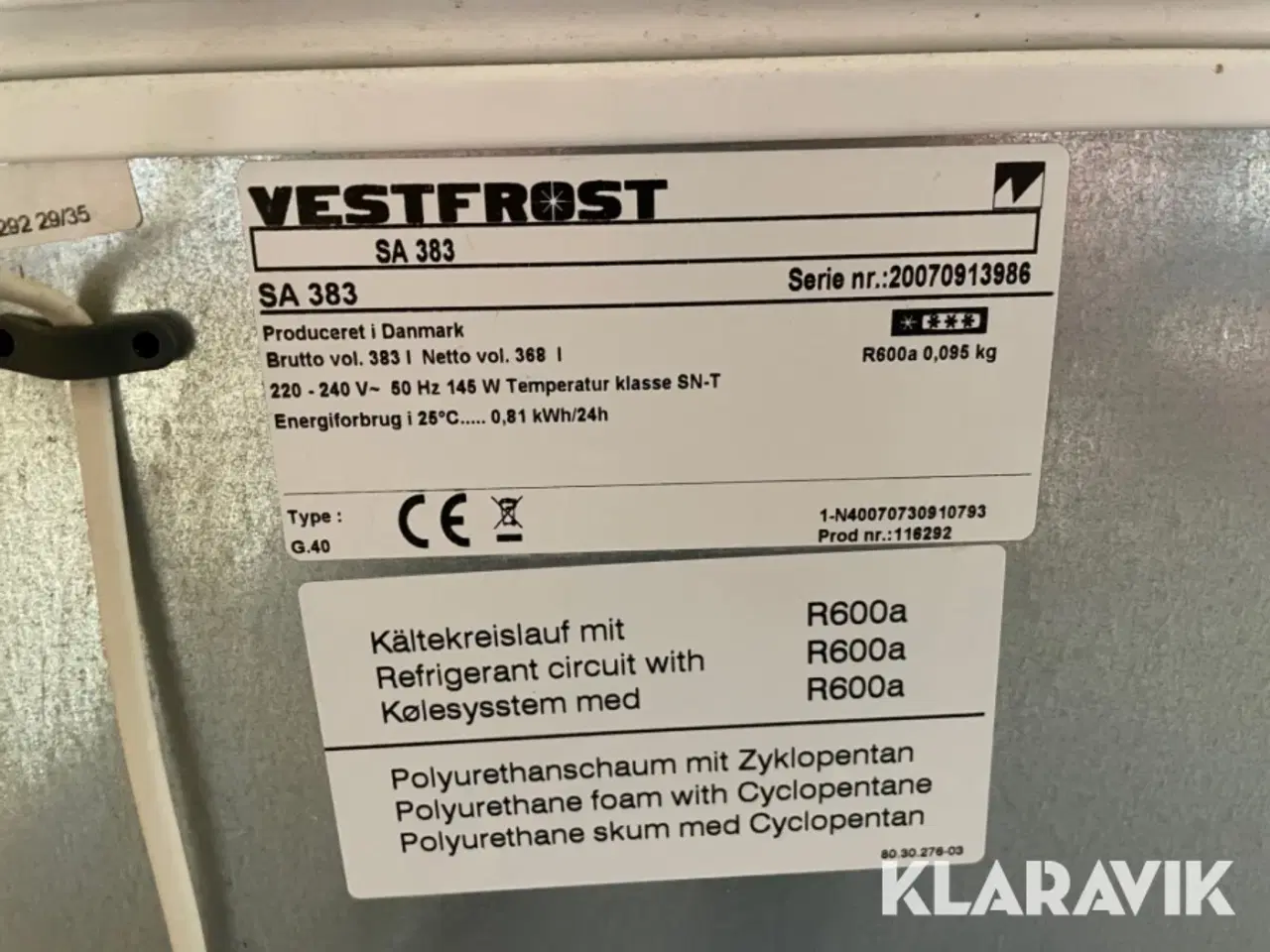 Billede 4 - Fryser Vestfrost SA 383