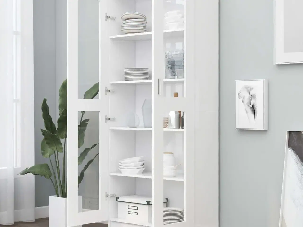 Billede 3 - Vitrineskab 82,5x30,5x185 cm konstrueret træ hvid