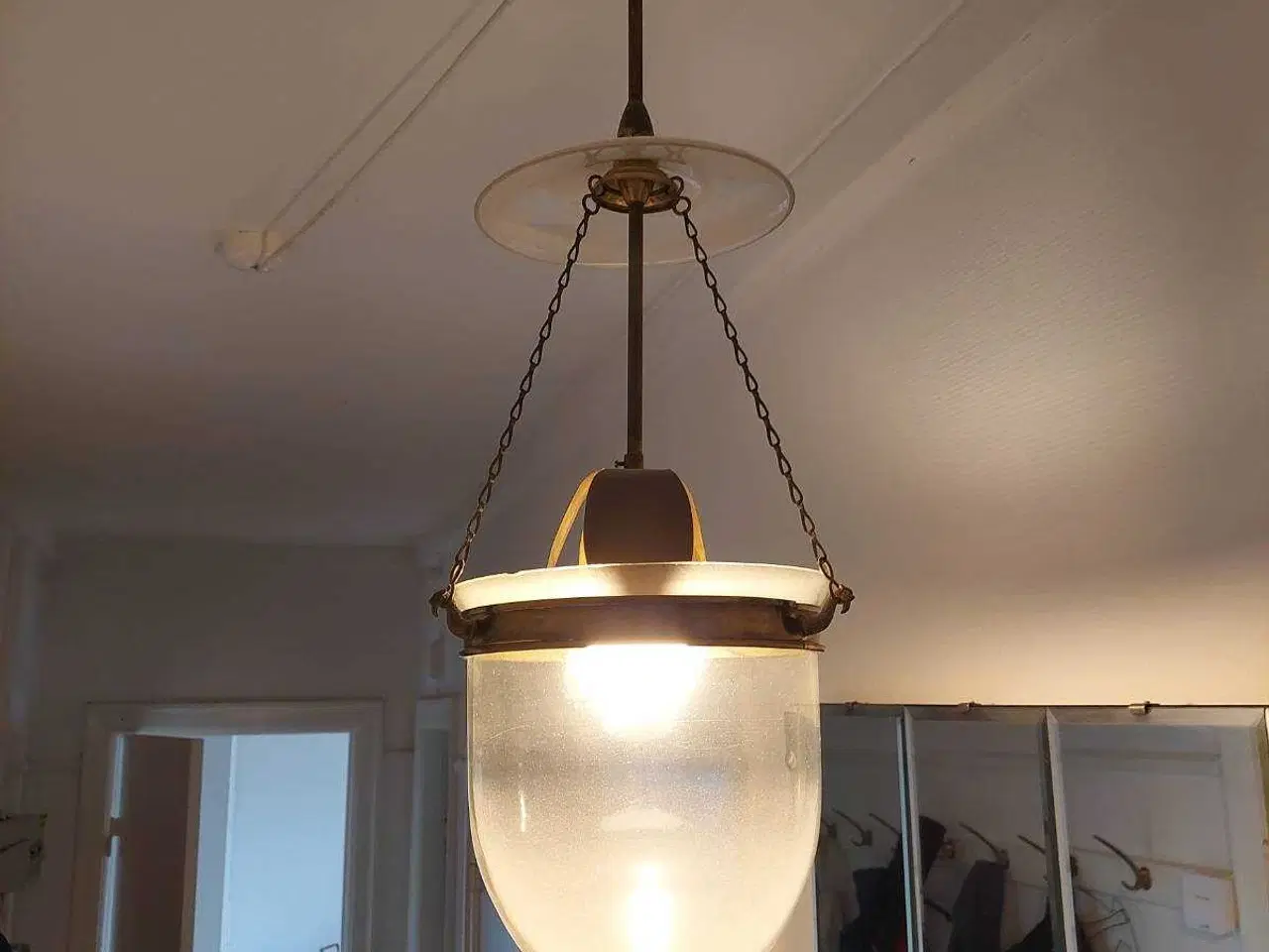 Billede 1 - Asiatisk loftlampe glas messinh