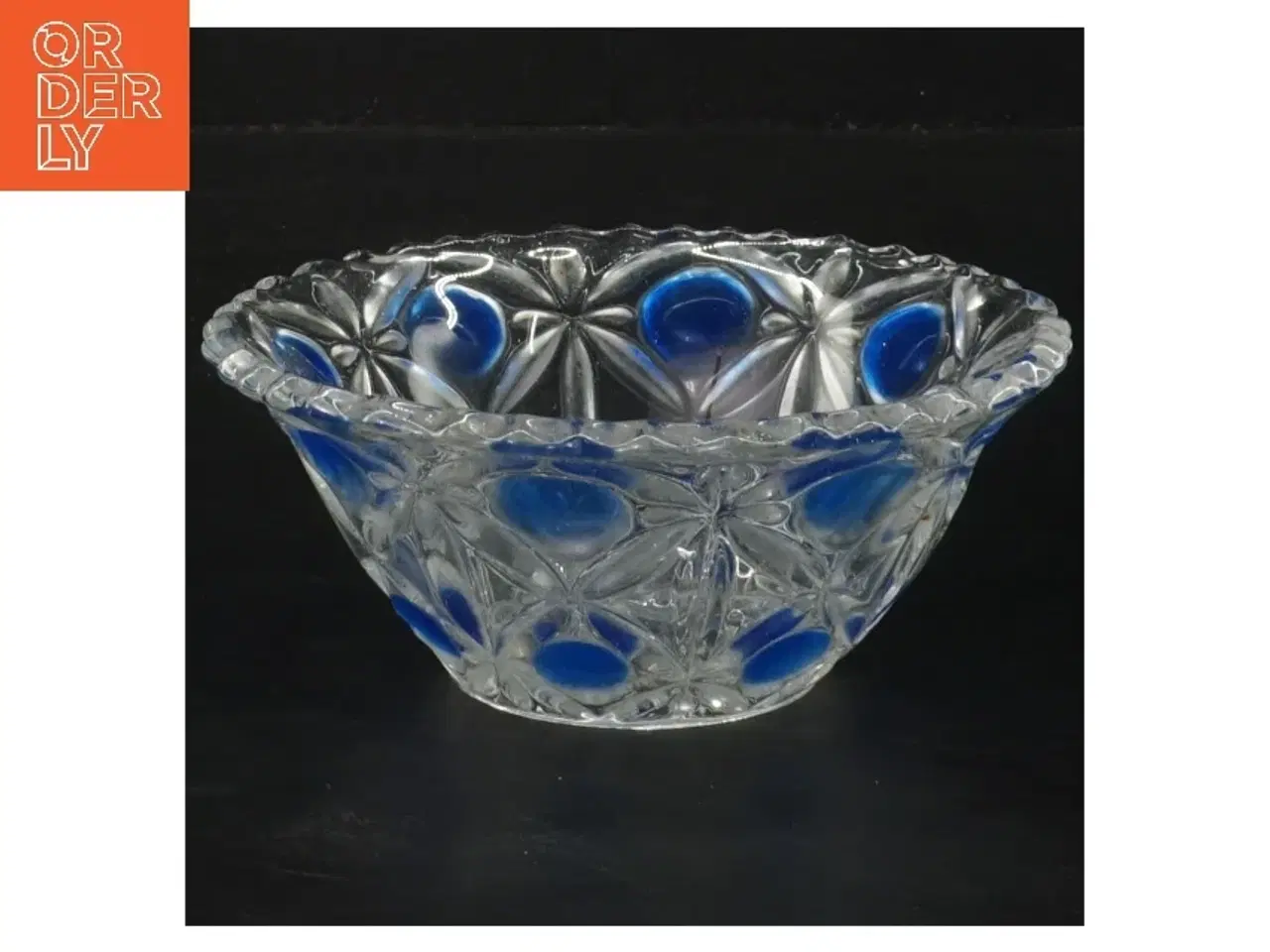 Billede 1 - Glas skål med blå detaljer (str. 13 cm)