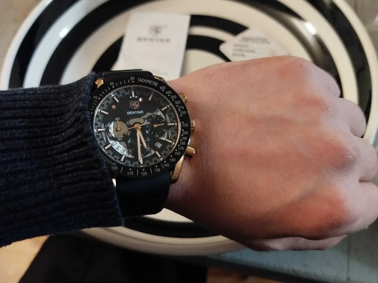 Billede 2 - Stort Herre ur i guld og sort farve