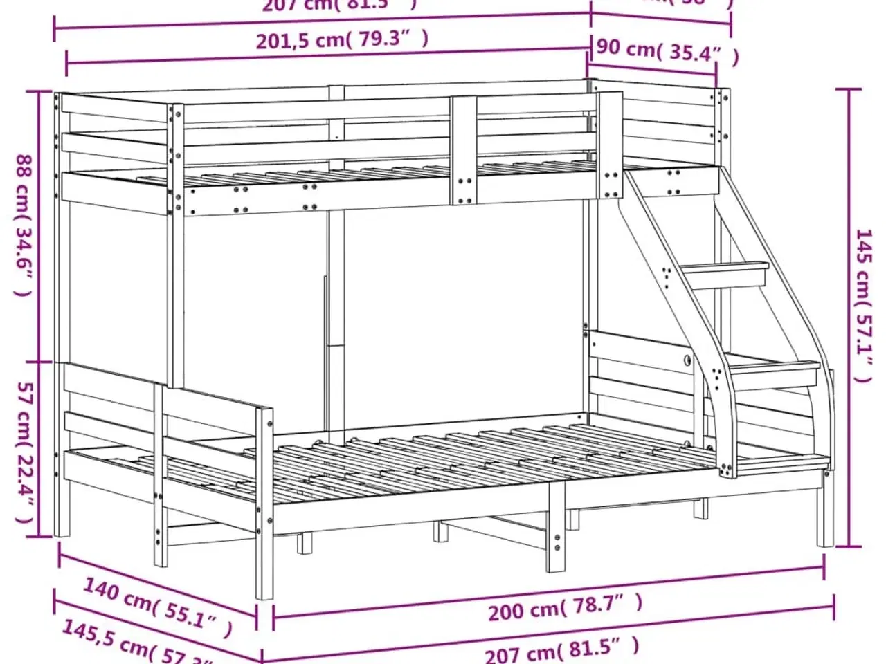 Billede 10 - Køjeseng 90x200/140x200 cm massivt fyrretræ hvid