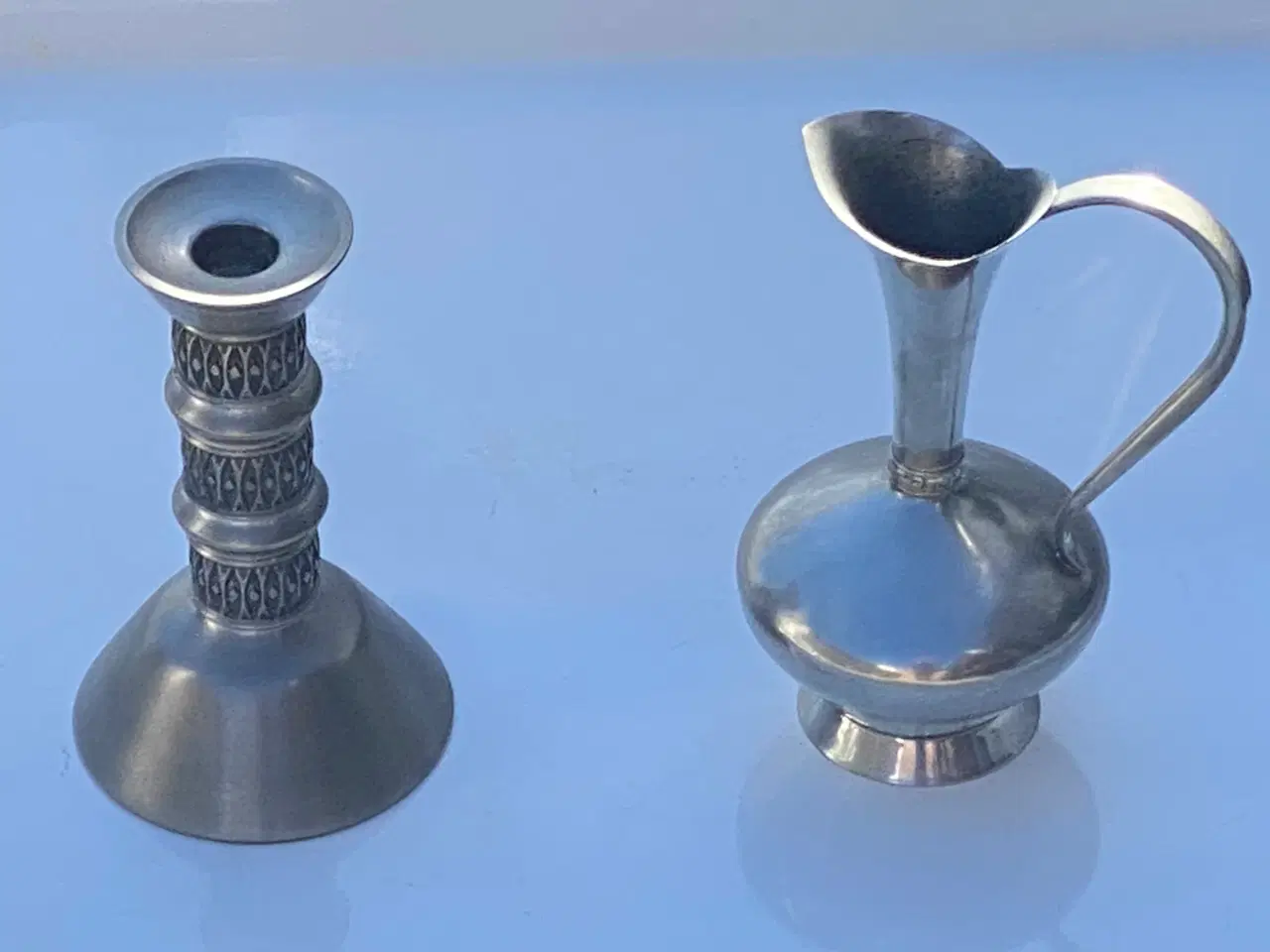 Billede 1 -  1 kande, 1 Lysestage, Tin Pewter, Norge kr. 100,-