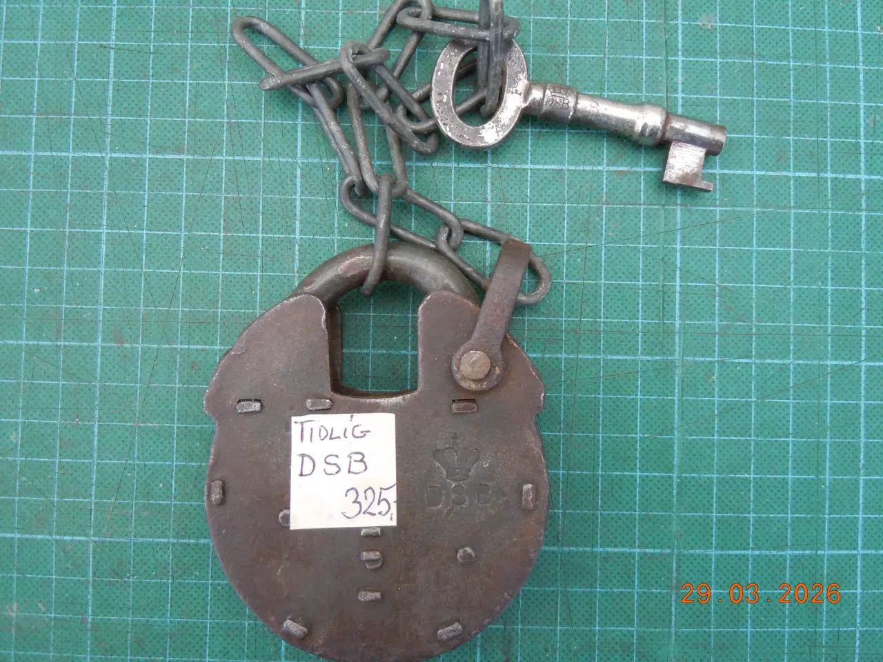 Billede 1 - DSB vognlås, (Hængelås) ældre type, med nøgle.