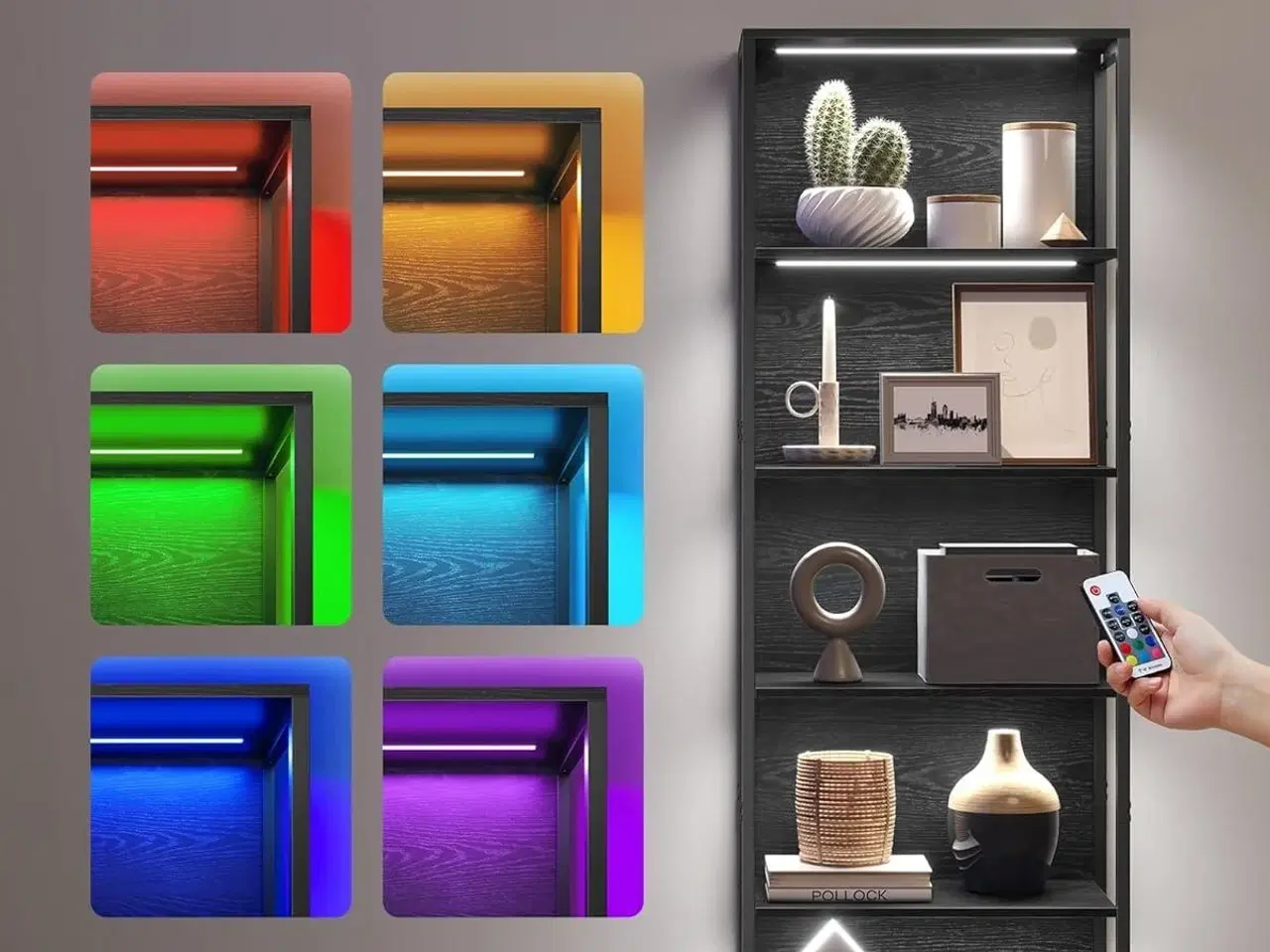 Billede 3 - Bogreol med LED lys 6 hylder, 30,3 × 60 × 178,6 cm, ibenholt-sort