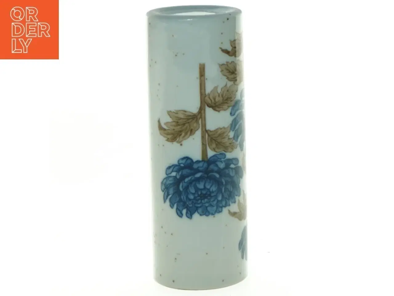 Billede 2 - Porcelænsvase med blå krysantemum blomstermotiv (str. 16 x, 6 cm)