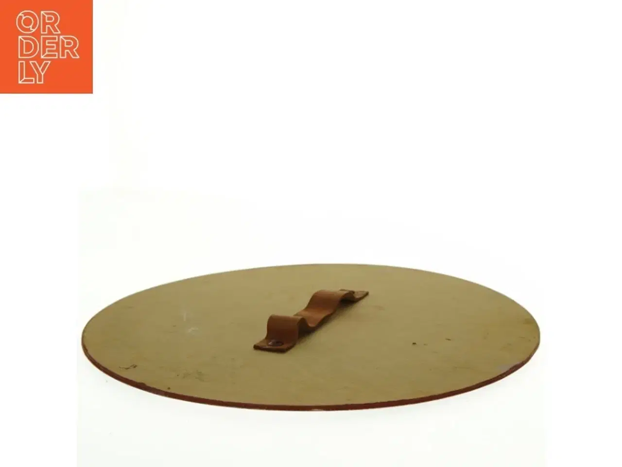 Billede 2 - Håndmalet træskjold med læderhåndtag (str. Ø 36 cm)