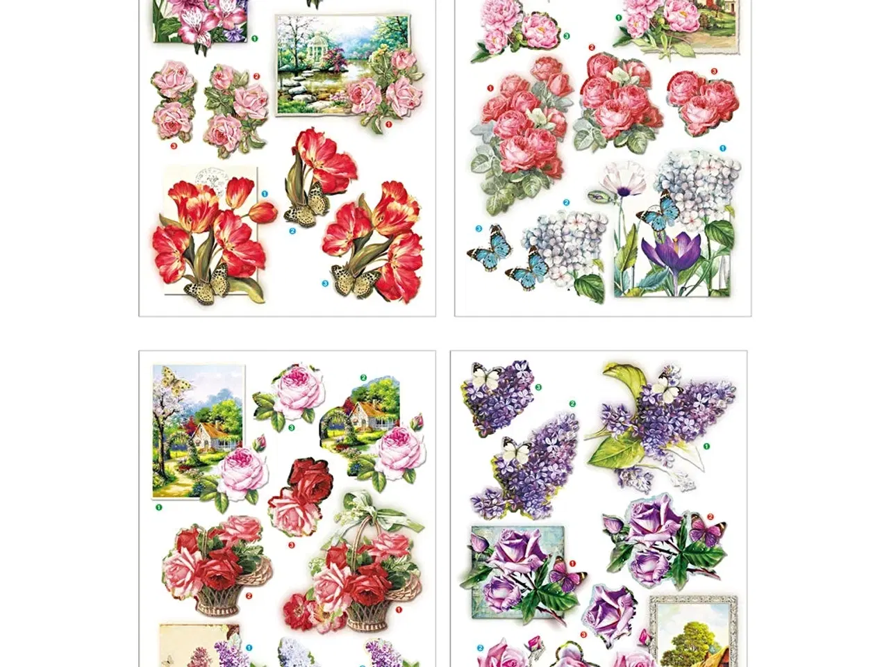 Billede 1 - 3D Motiver, blomster og sommerfugle, ark 21x30 cm, 4ark/ 1 pk.