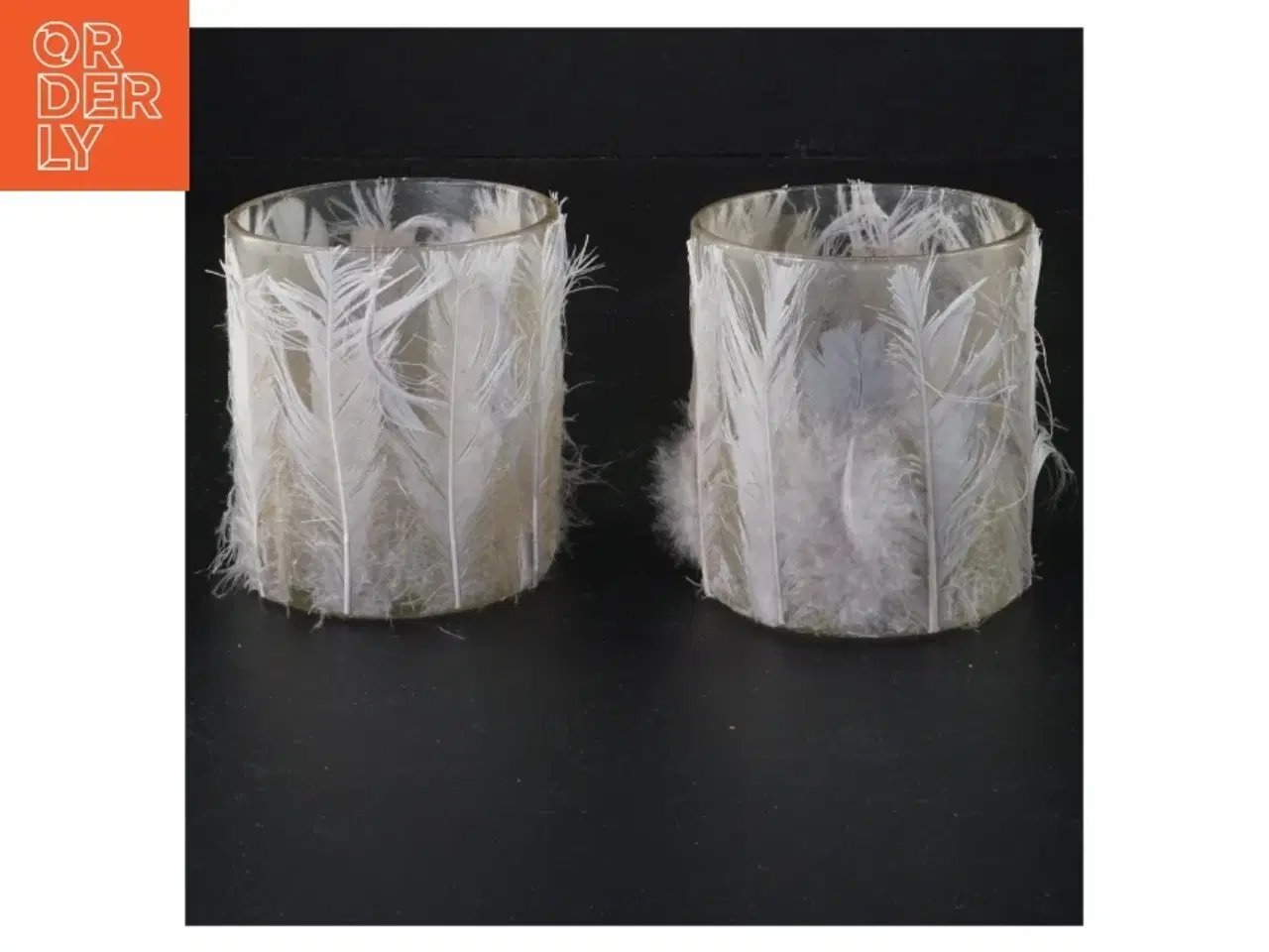 Billede 1 - Fjerbelagte glaslysestager (str. 8 x 7 cm)