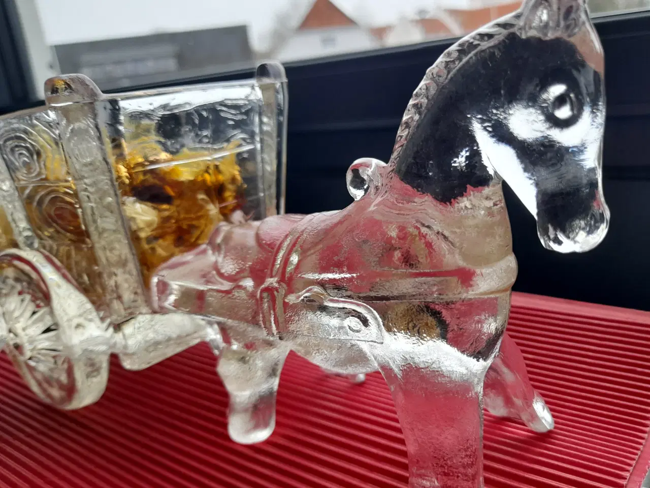 Billede 4 - Stor glas hest med vogn fra 1950'erne.
