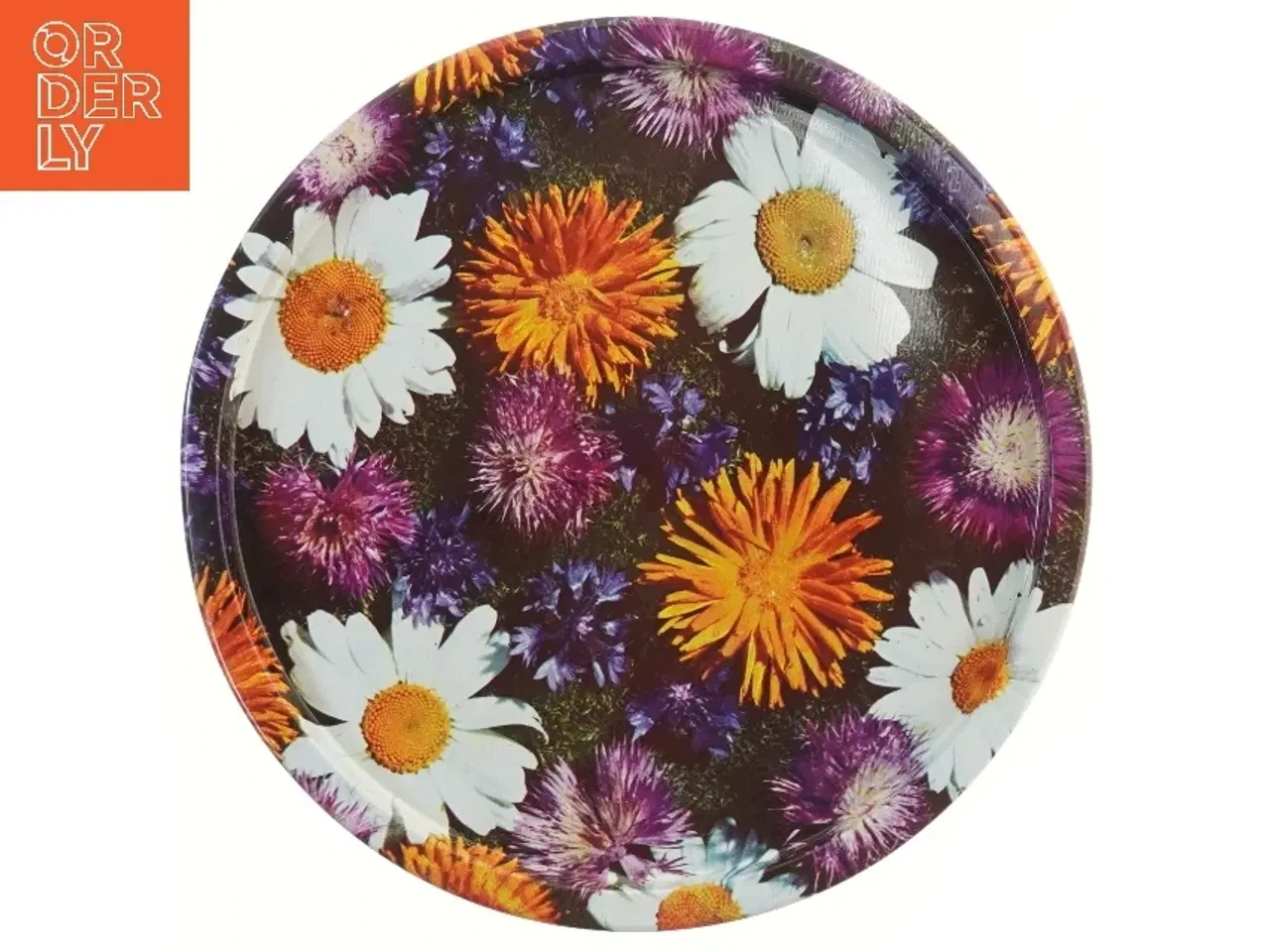 Billede 1 - Rund serveringsbakke med blomsterdesign (str. Ø 33 cm)