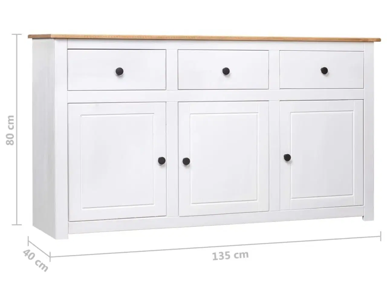 Billede 11 - Skænk Panama-serien 135x40x80 cm massivt fyrretræ hvid