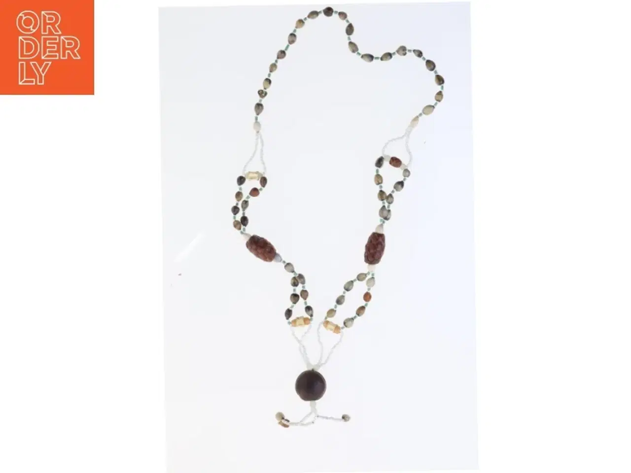 Billede 1 - Halskæde med brune og beige perler (str. 82 cm)