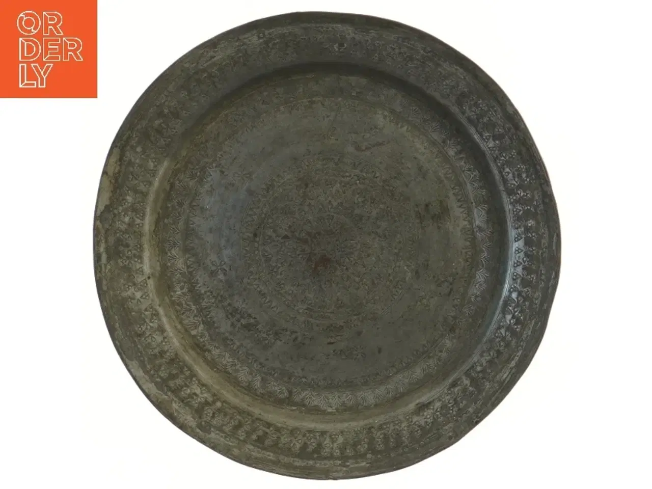 Billede 1 - Dekorativ antik må metalbakke (str. 23,5 cm)