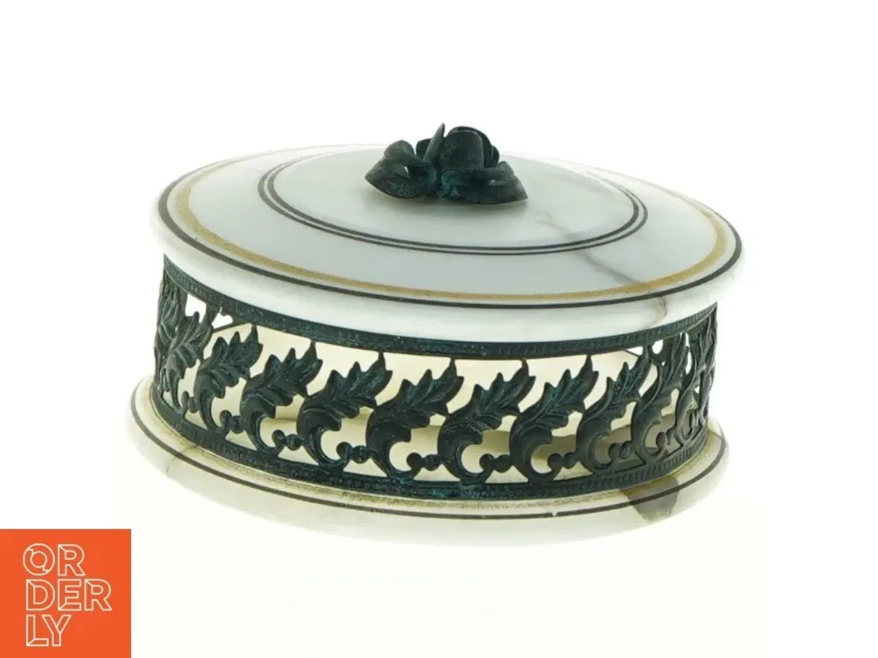 Billede 1 - Dekorativ marmor Potpourri krukke med guldkant og låg (str. 11 x 4 cm)