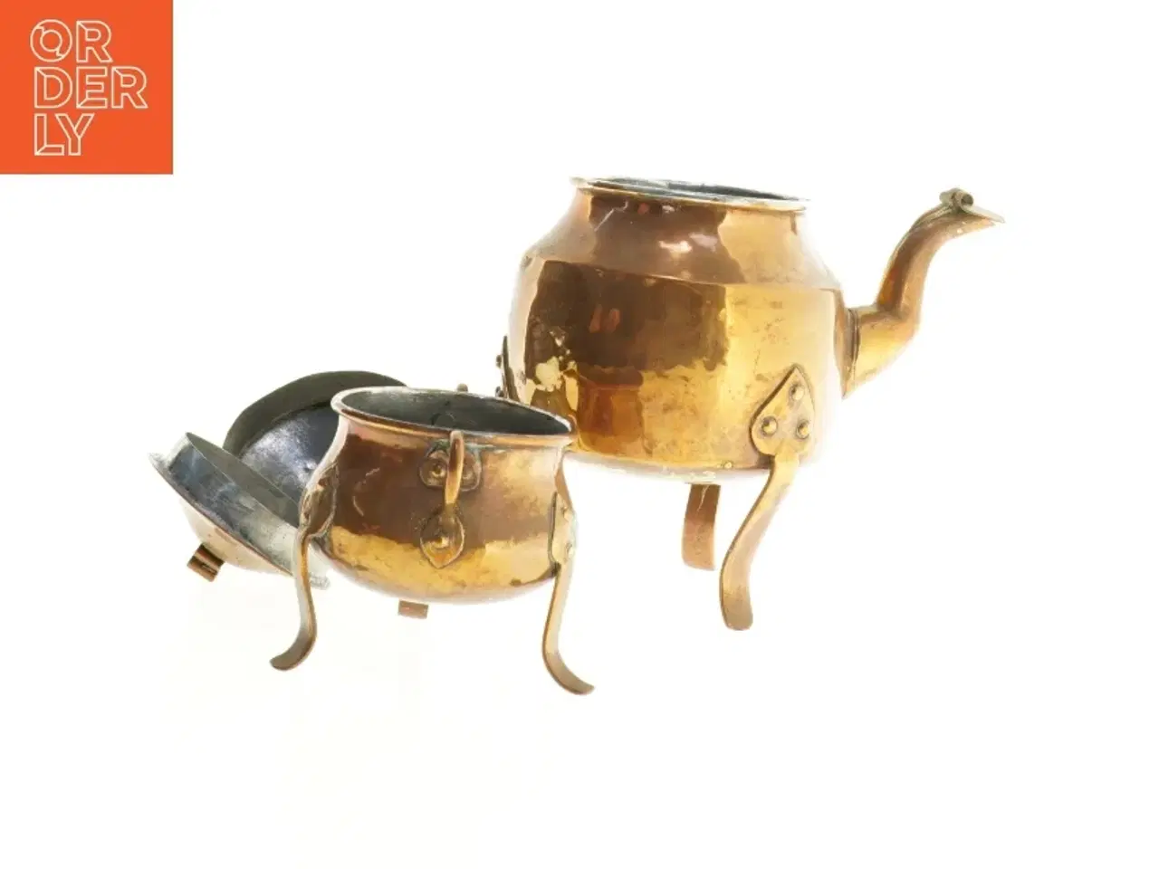 Billede 2 - Messing te-sæt med kaffekande og sukkerskål (str. 12 x 10 cm og 25 x 19 x 20 cm)