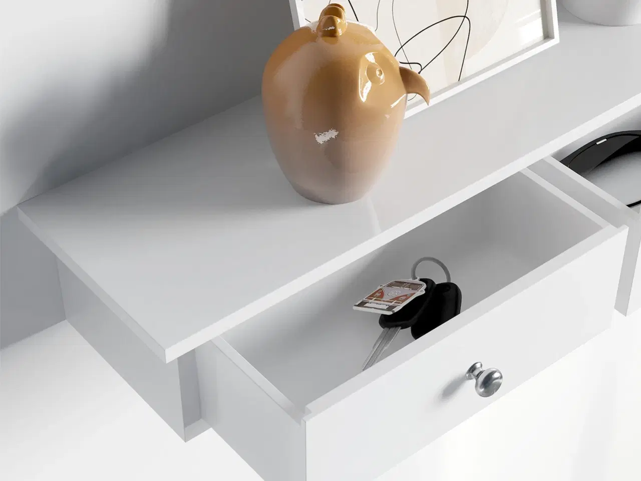 Billede 5 - Væghylde med skuffer – SONGMICS flydende hylde, 80 × 15 × 10 cm, højglans hvid, 3 skuffer