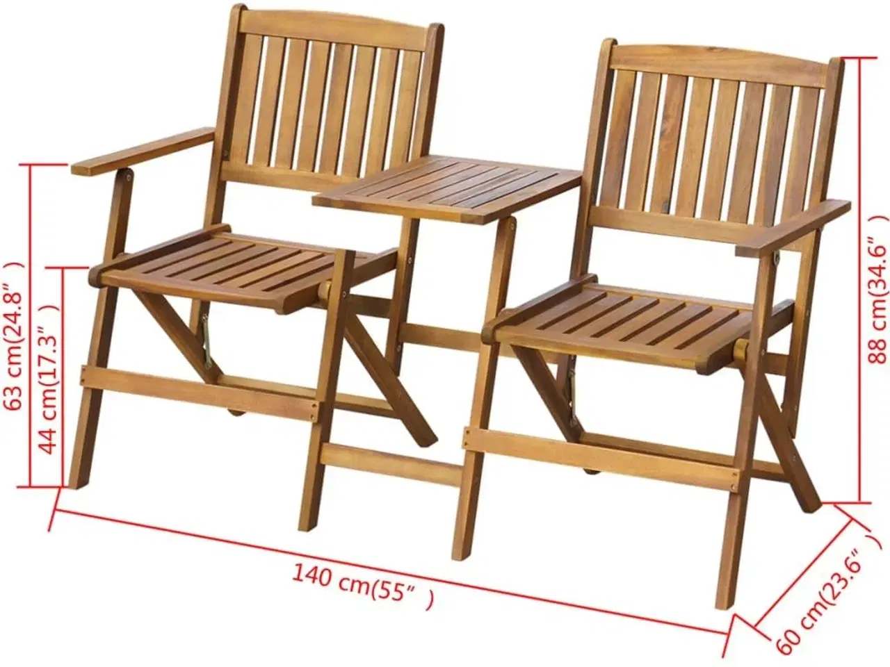 Billede 4 - Foldbar havebænk med tebord 140 cm massivt akacietræ