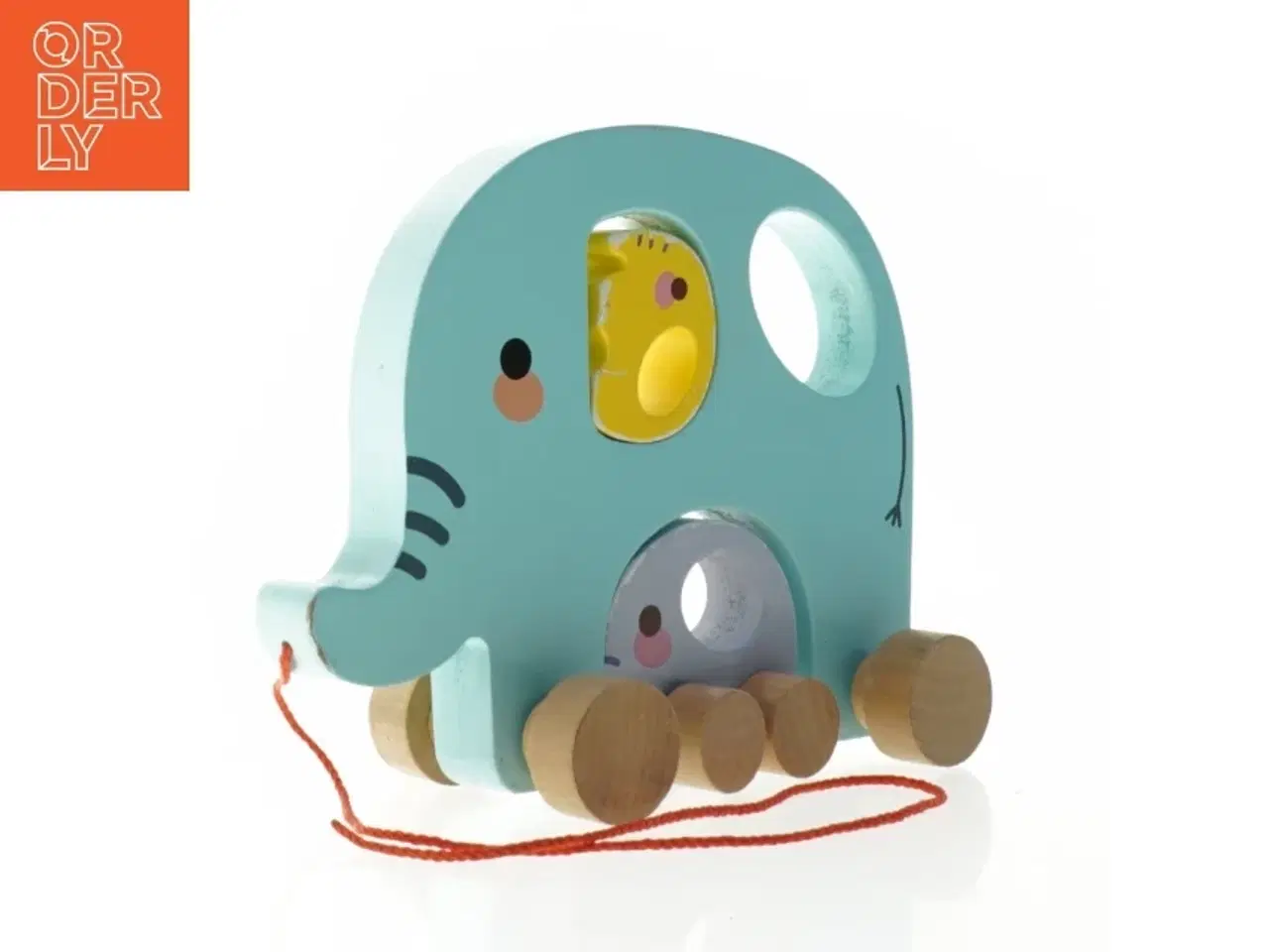 Billede 1 - Trælegetøjselefant på hjul med figurer (str. Blå 24 x 18 x 9 cm)