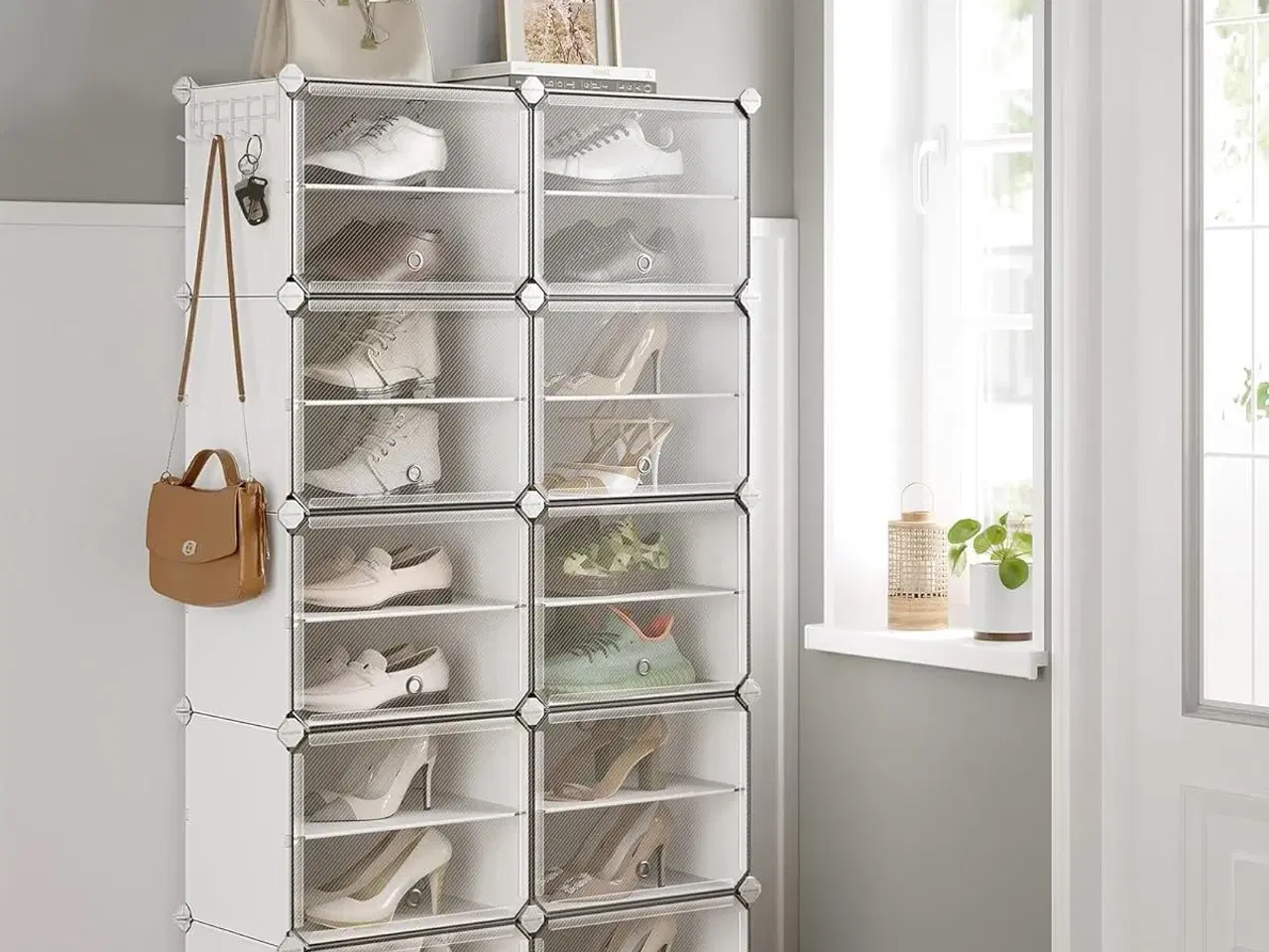 Billede 2 - Skoreol med låger modulært skoskab, 10 rum, hvid